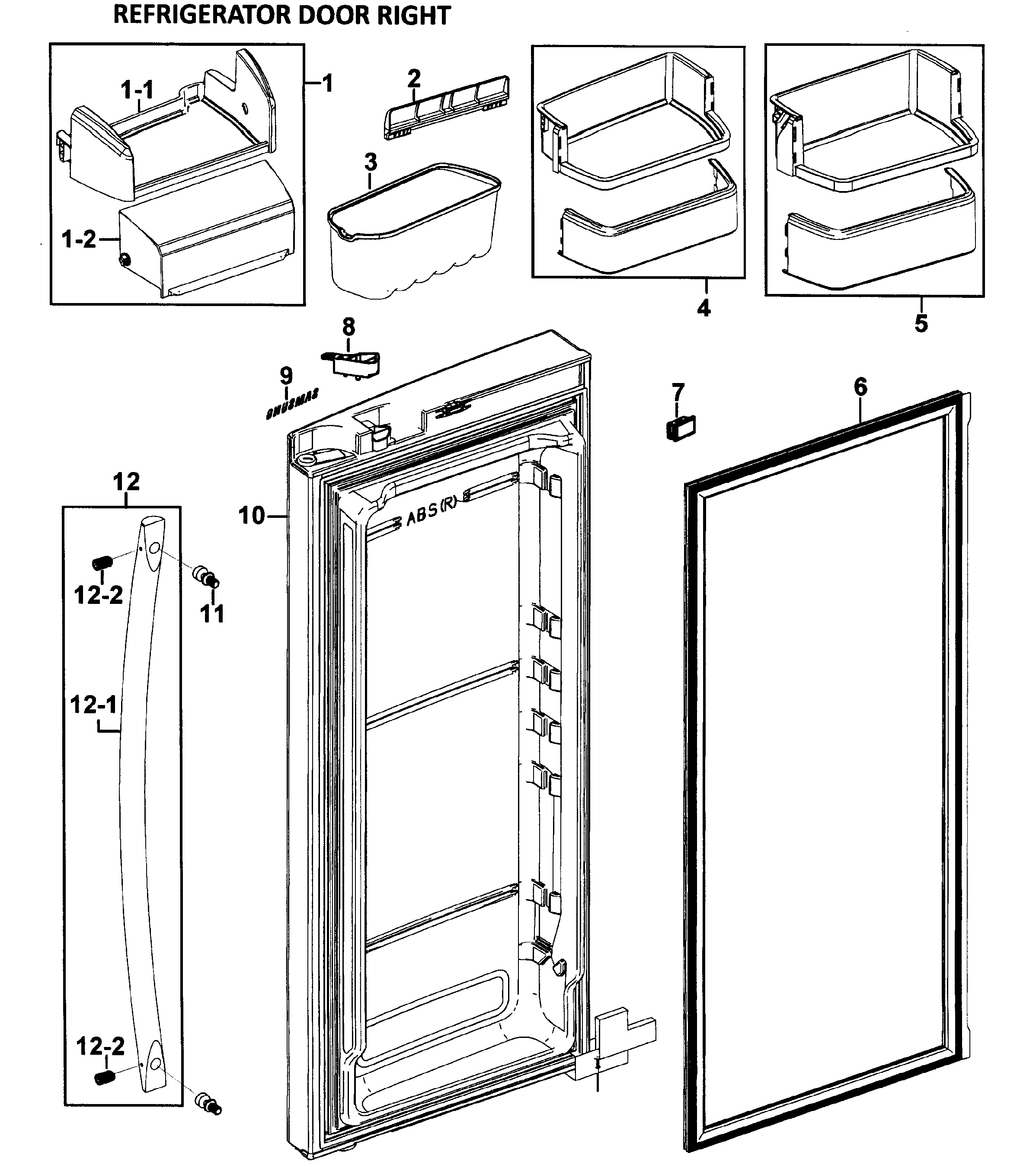 Samsung RFG295AAWP/XAA-00 right door diagram