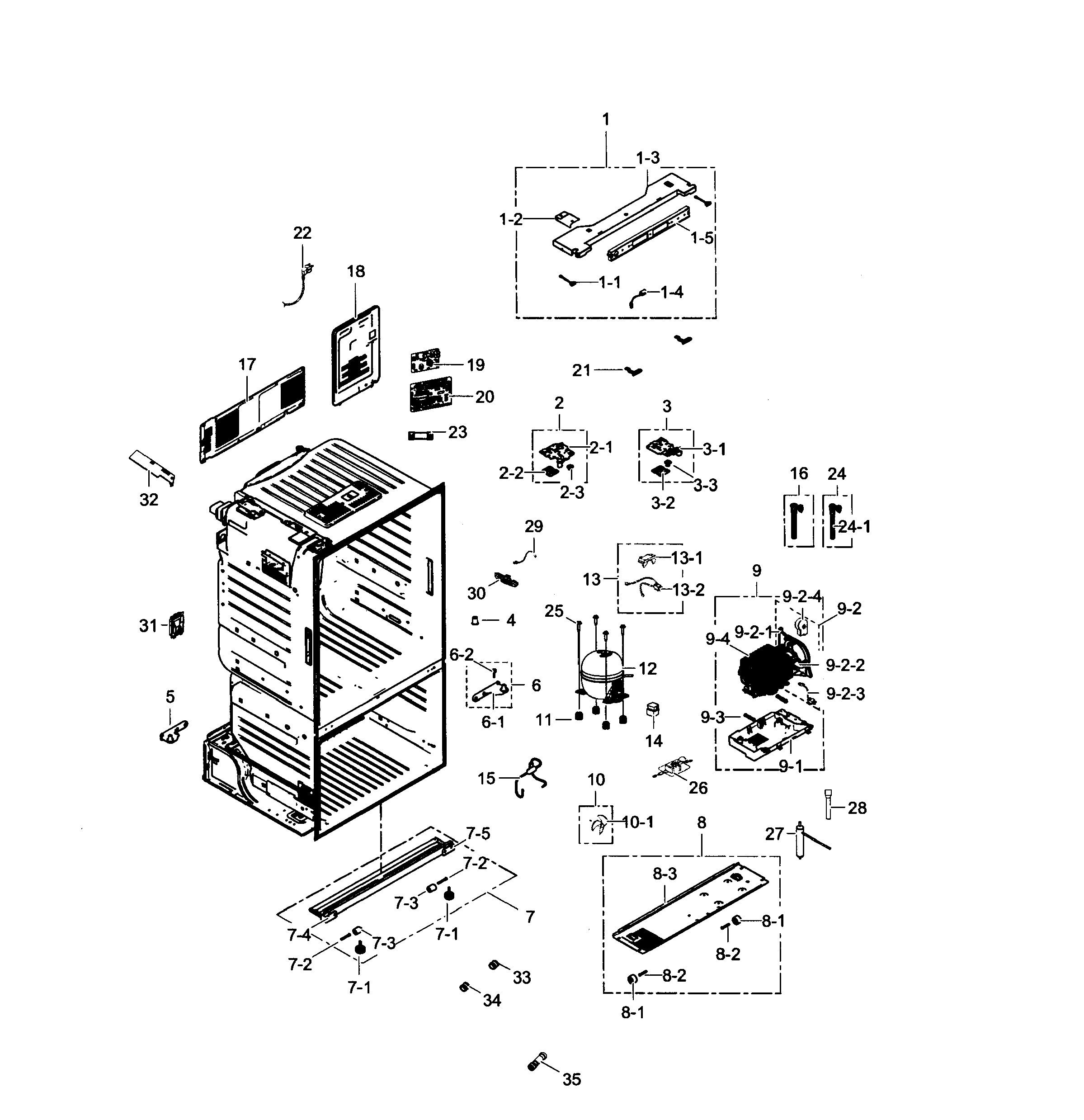 Samsung RF260BEAESP/AA-01 cabinet diagram