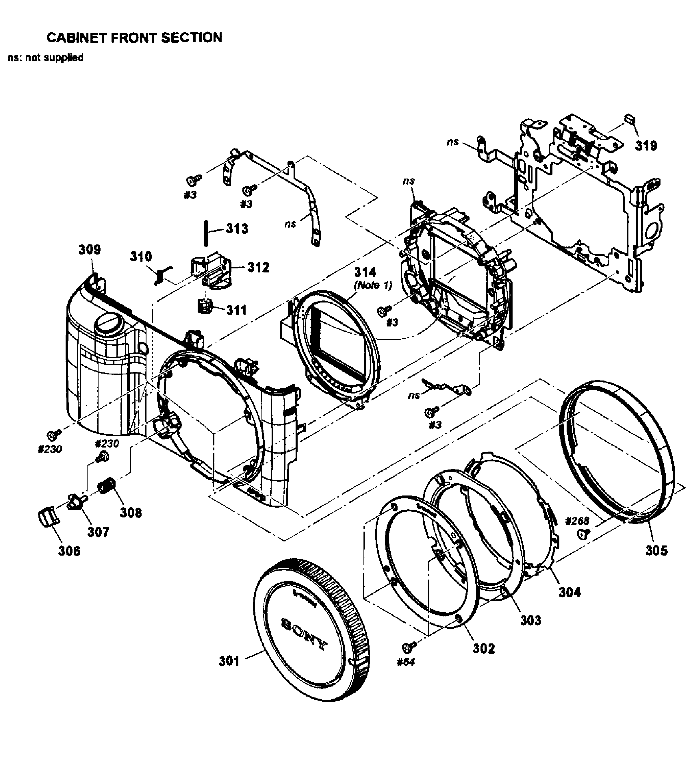 Sony NEX-F3K/P front cabinet diagram