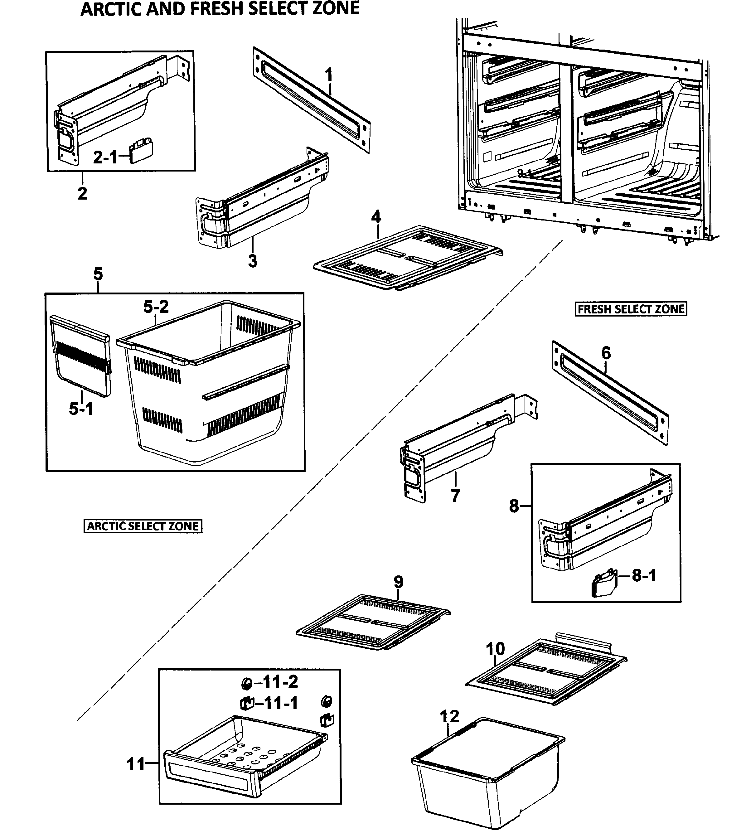 Samsung RM255LABP/XAA-00 baskets assy diagram