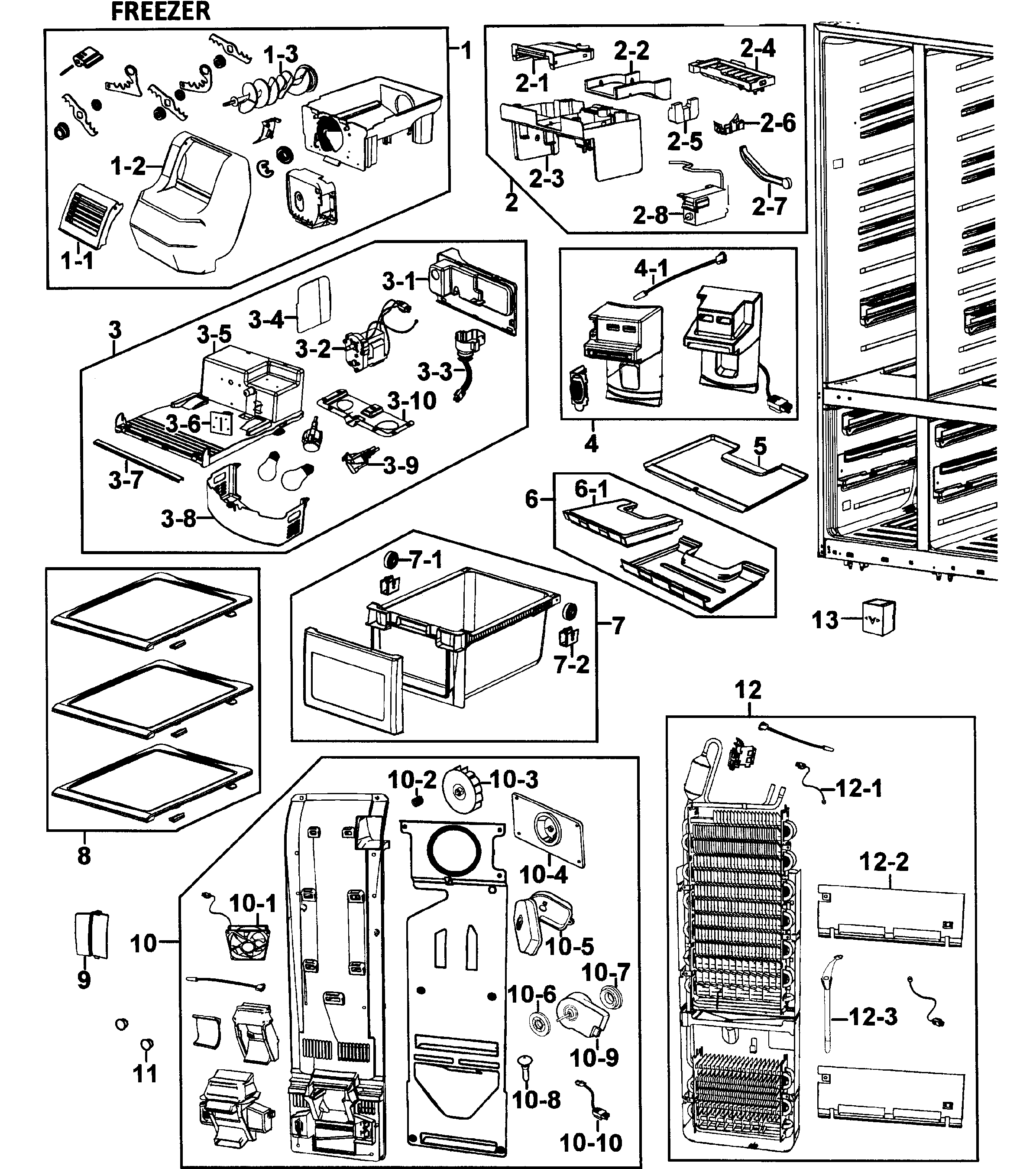 Samsung RM255LAWP/XAA-00 frezer diagram