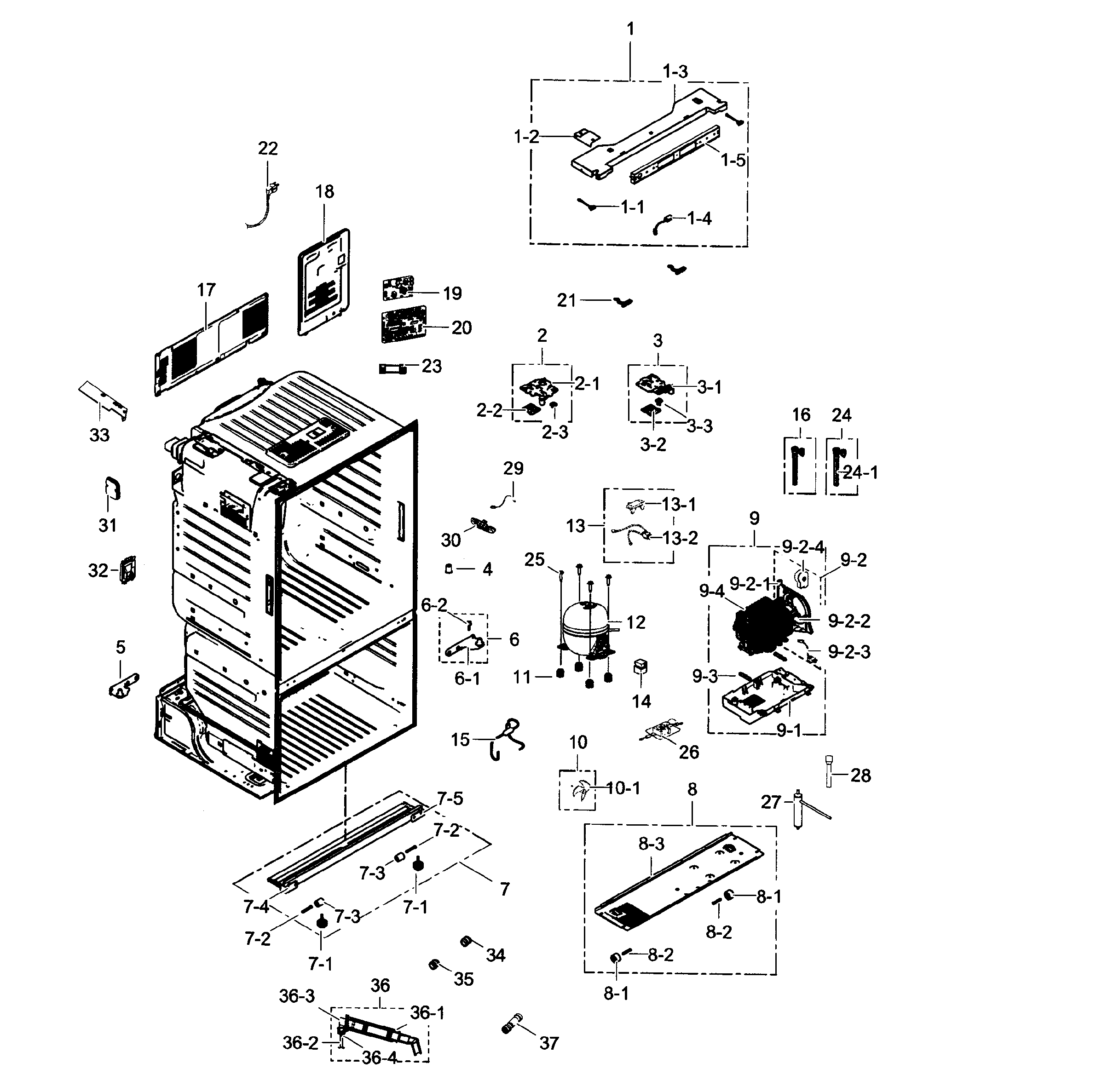 Samsung RF261BEAESP/AA-01 cabinet diagram