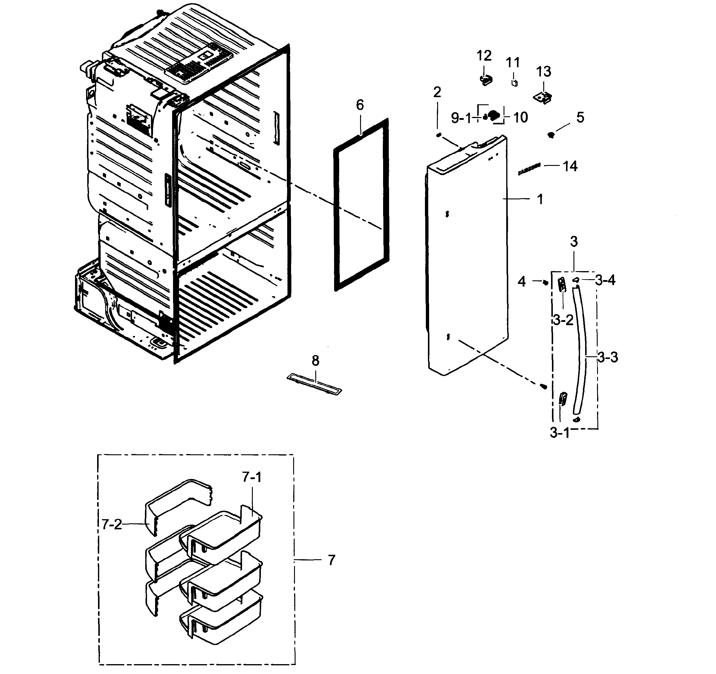 Samsung RF261BEAESP/AA-01 right door diagram