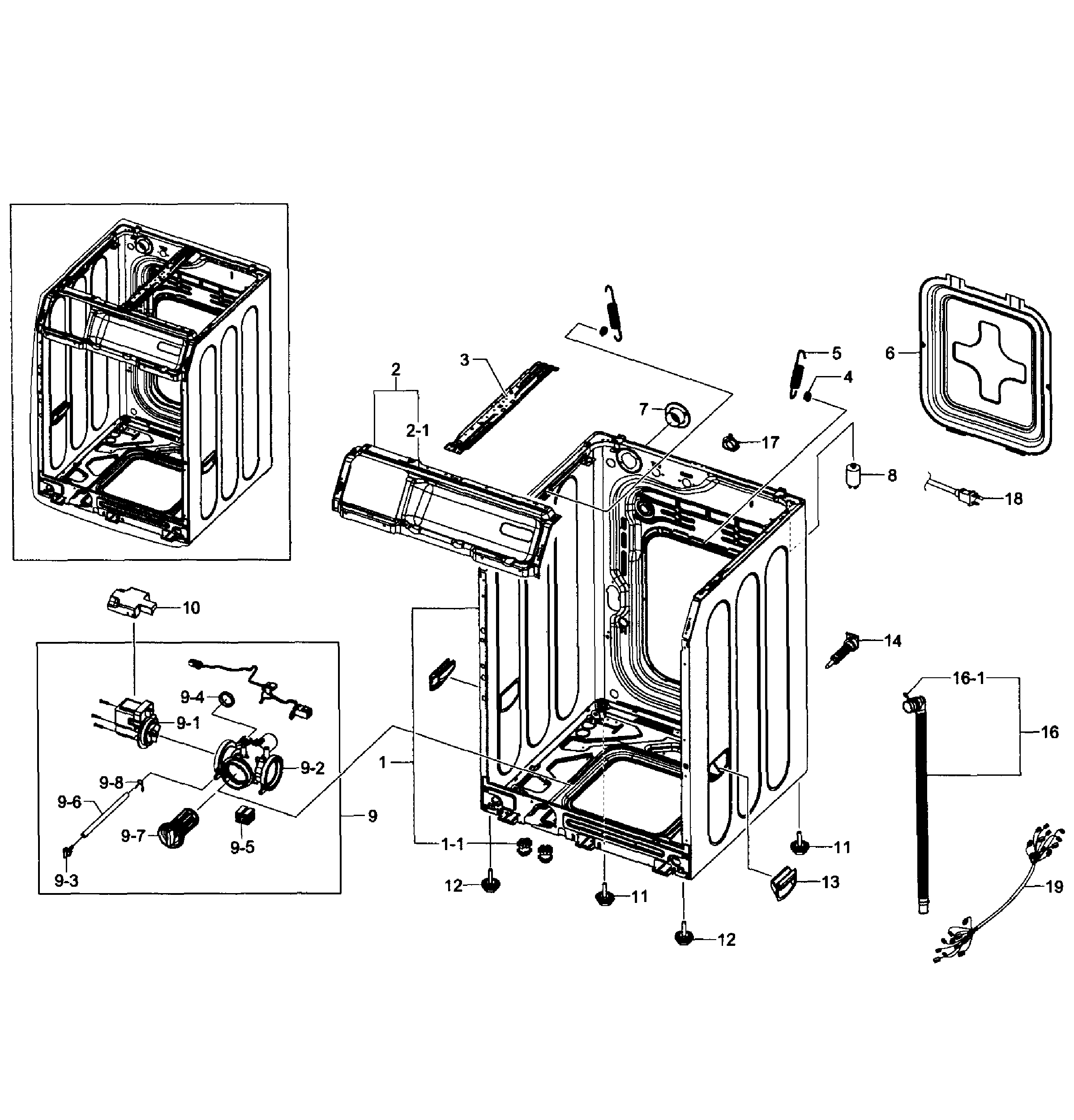 Samsung WF361BVBEWR/A1-01 frame assy diagram
