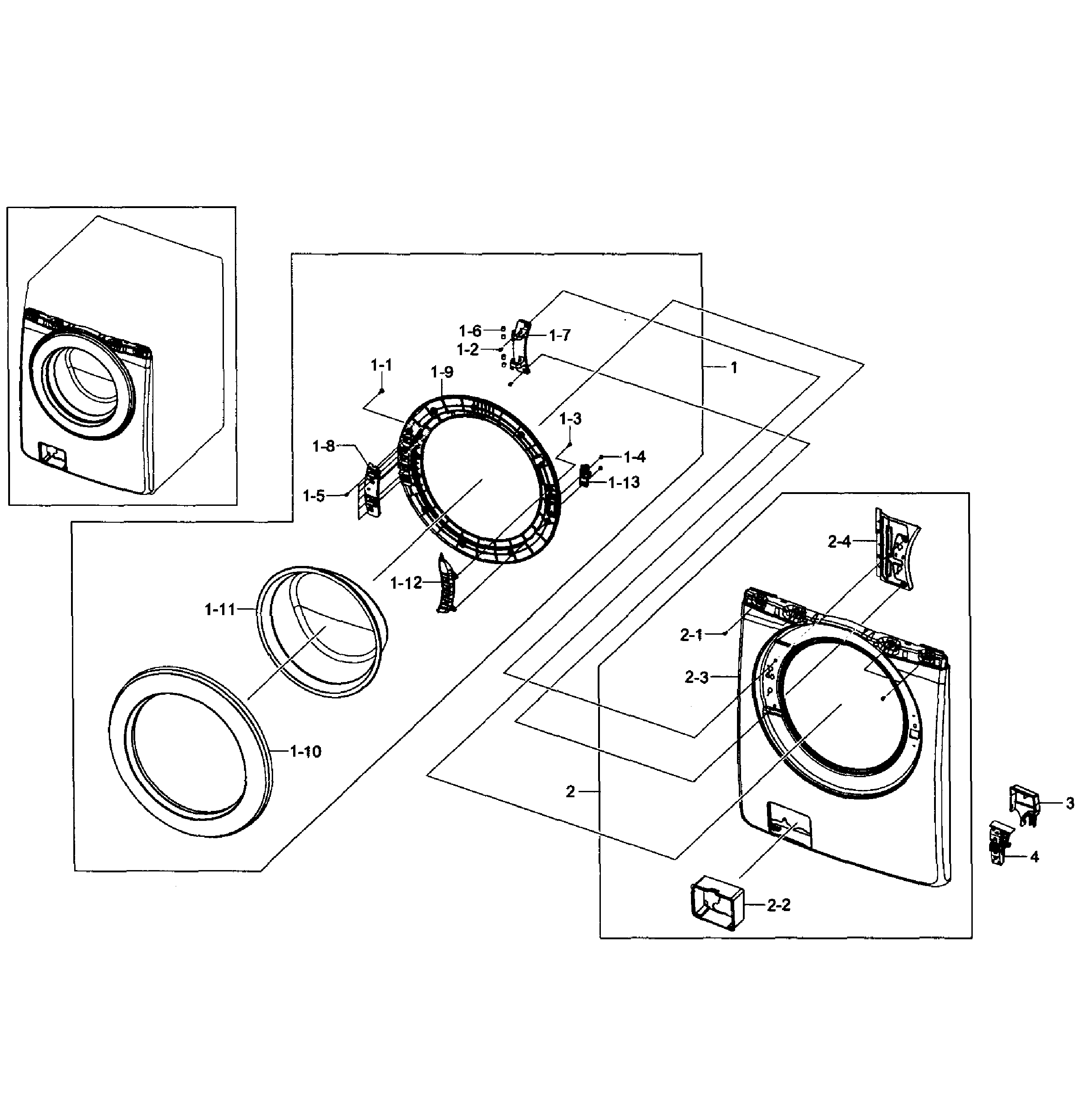 Samsung WF361BVBEWR/A1-01 front frame diagram