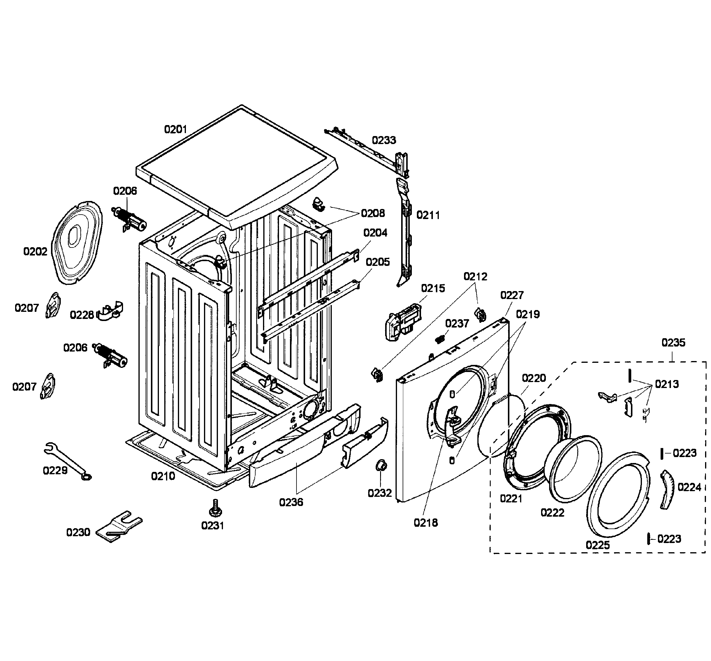 Bosch WAE20060UC/23 front/frame assy diagram