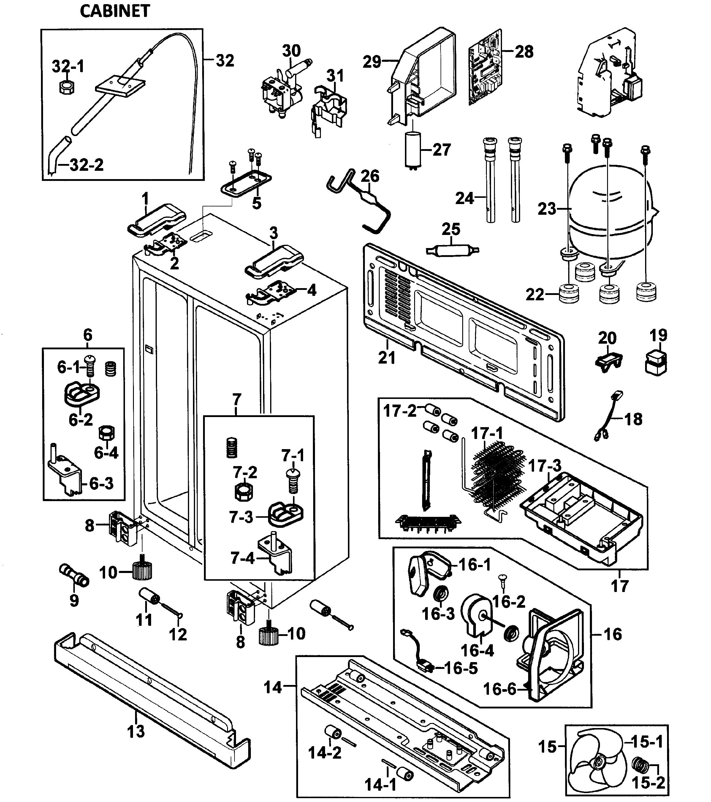Samsung RS264ABBP/XAA-00 cabinet diagram