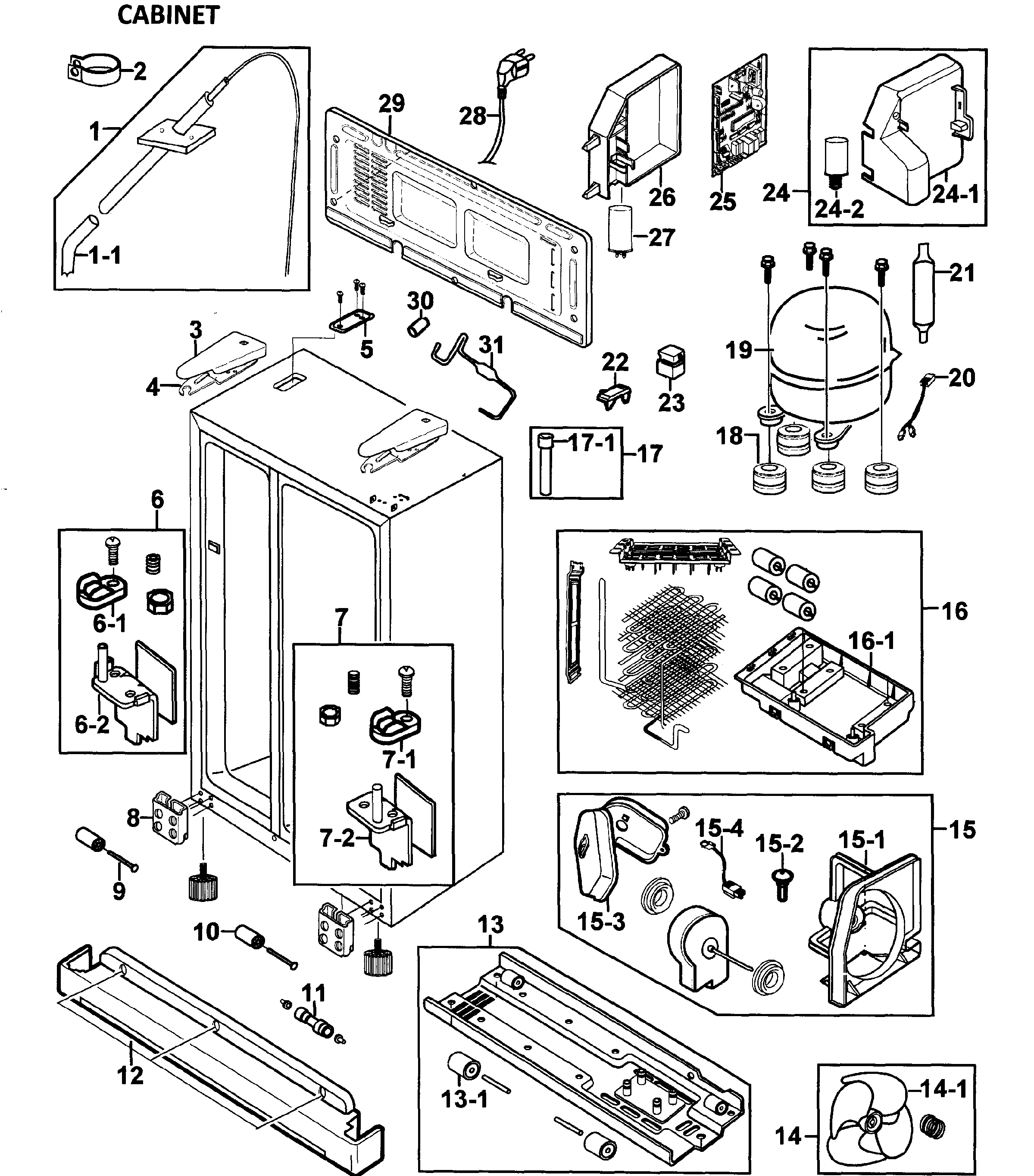 Samsung RS265LABP/XAA-00 cabinet diagram
