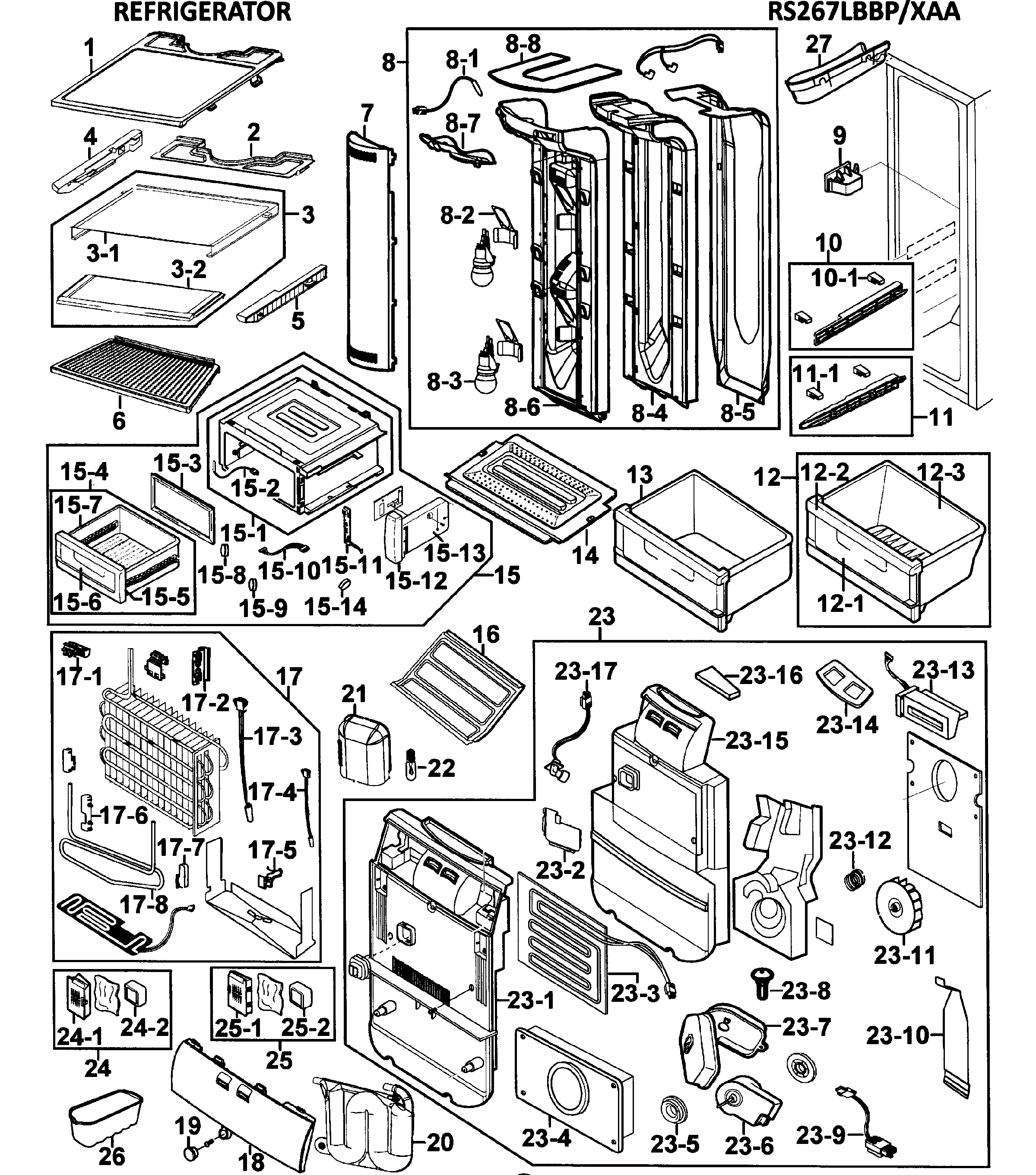Samsung RS267LBBP/XAA-00 refrigerator diagram