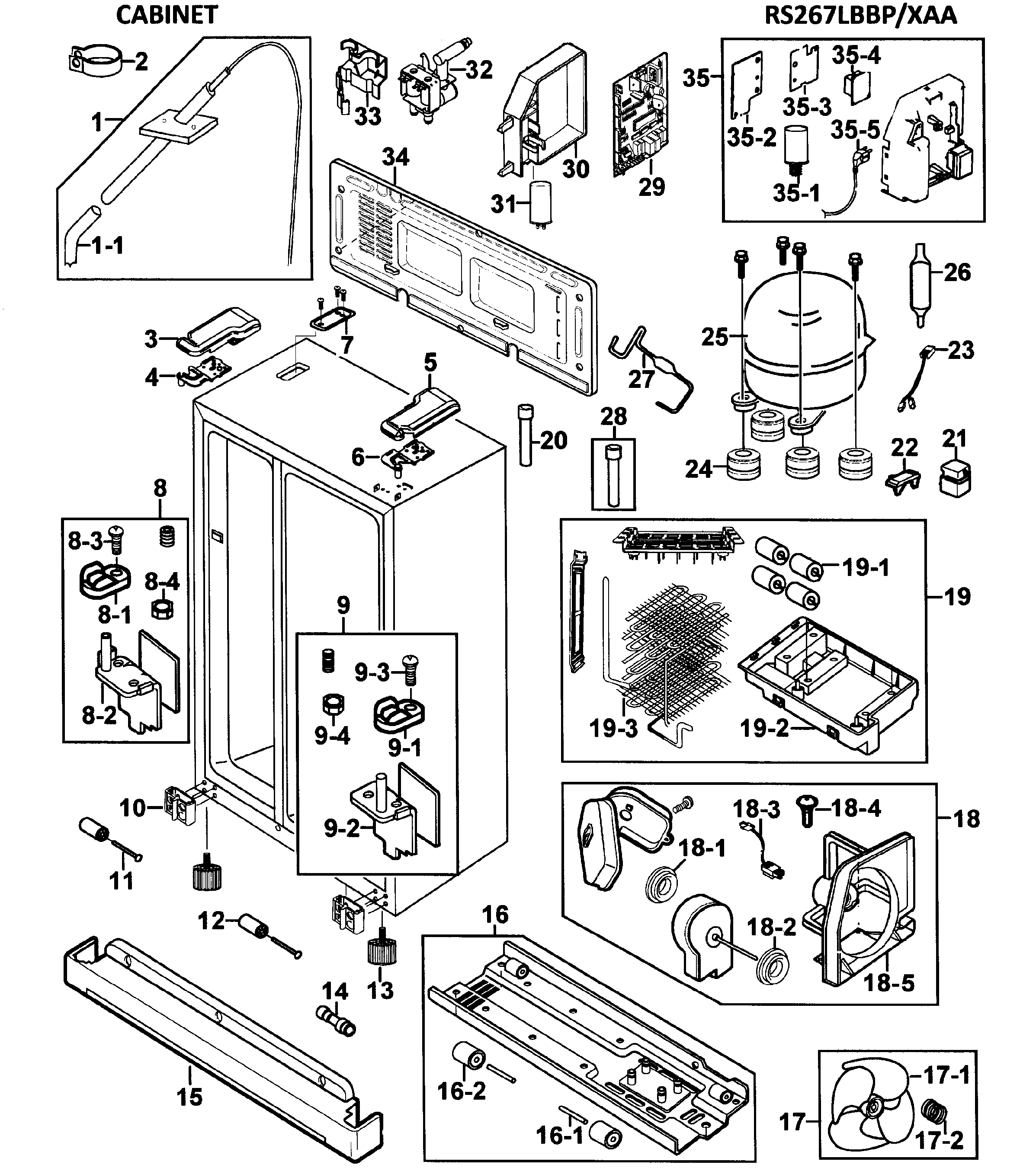 Samsung RS267LBBP/XAA-00 cabinet diagram