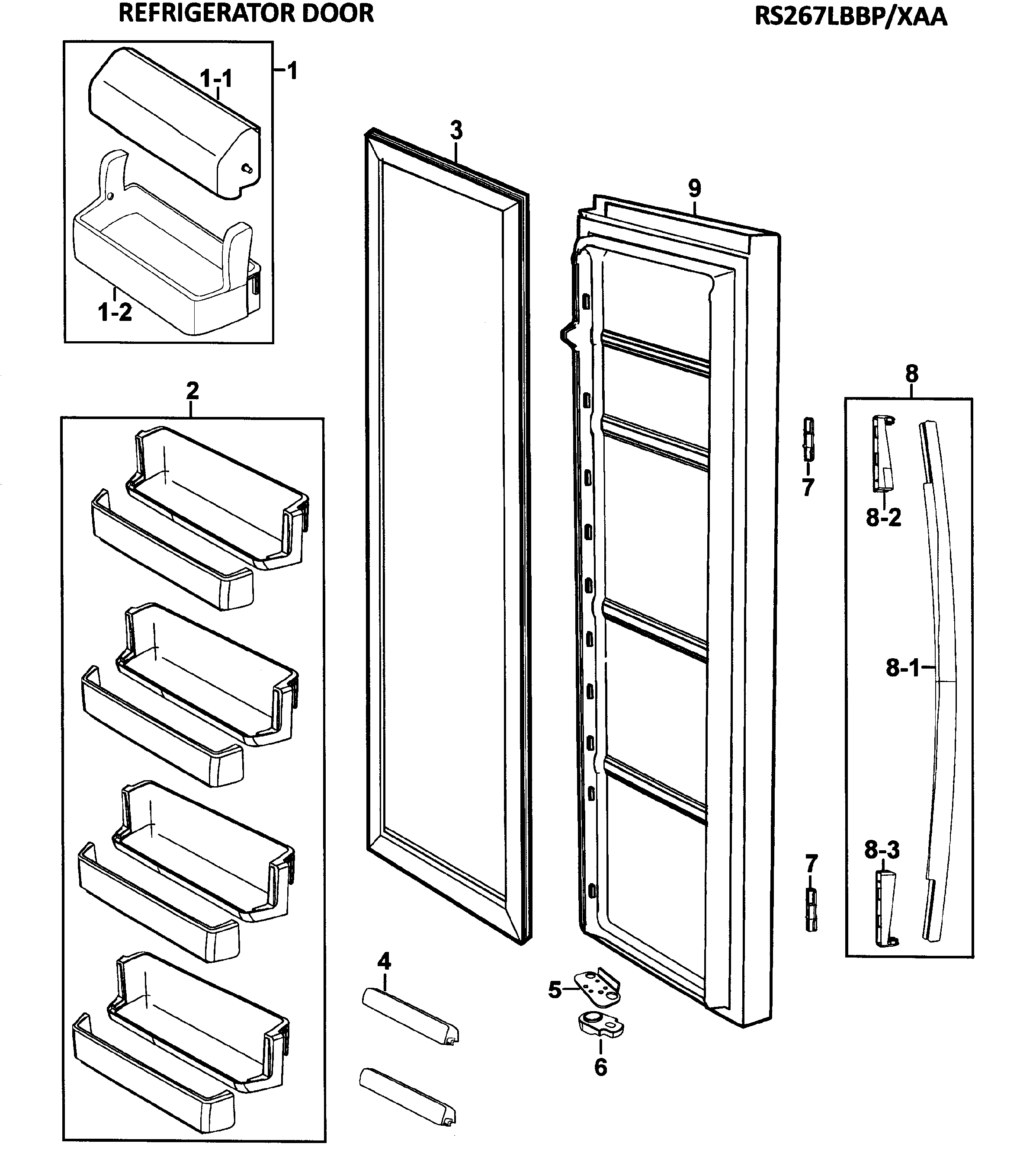 Samsung RS267LBBP/XAA-00 right door diagram