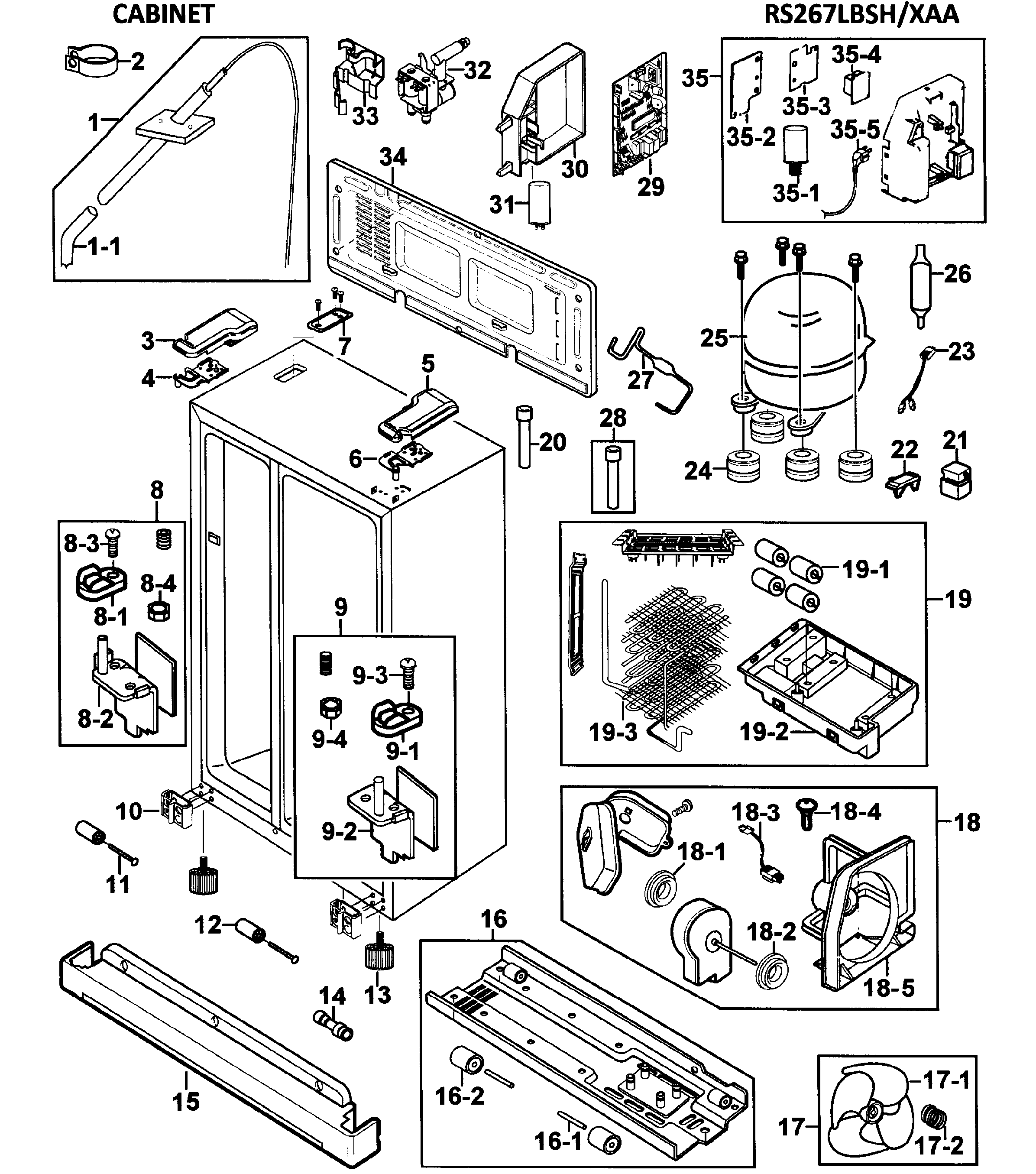 Samsung RS267LBSH/XAA-00 cabinet diagram