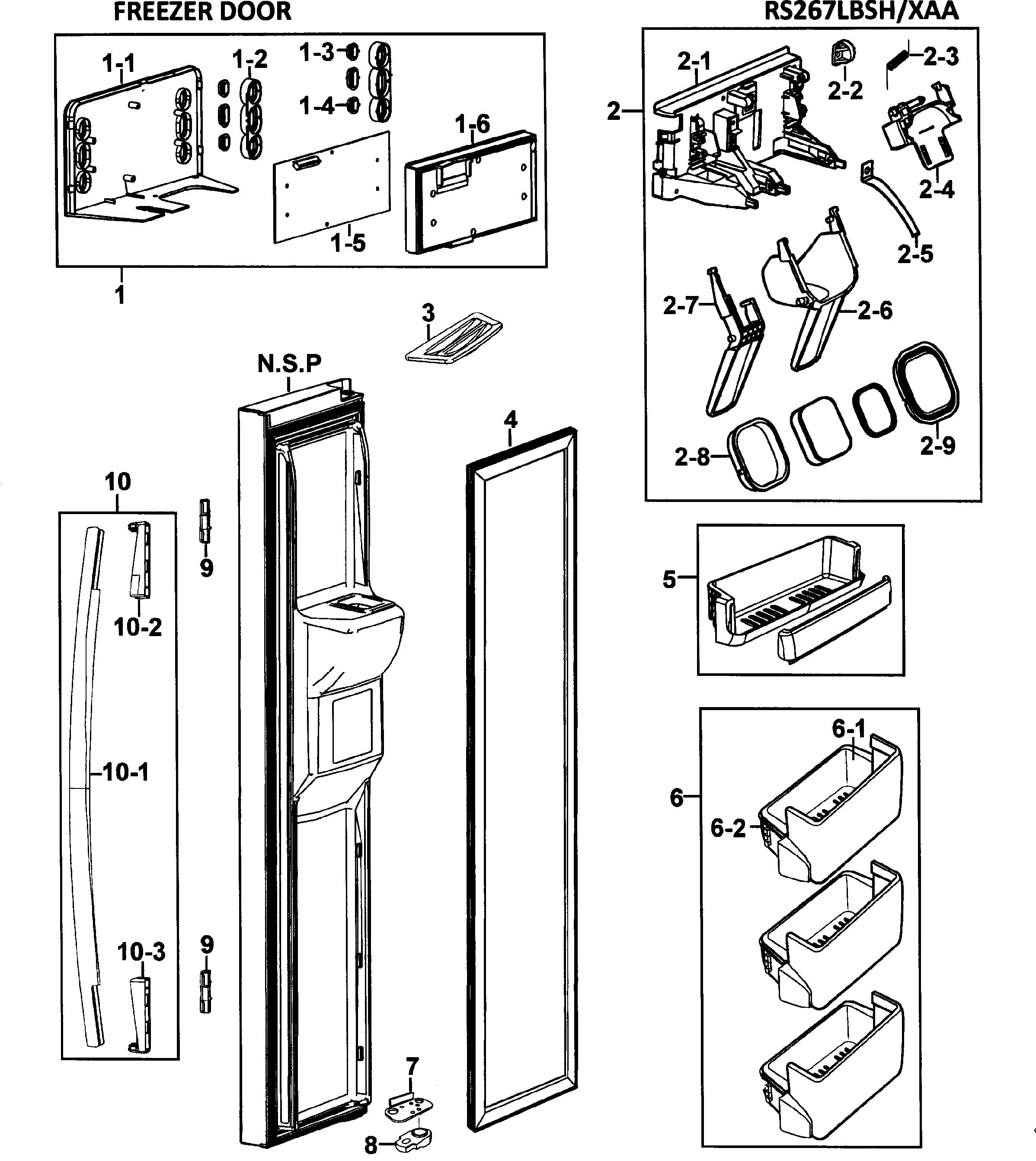 Samsung RS267LBSH/XAA-00 left door diagram