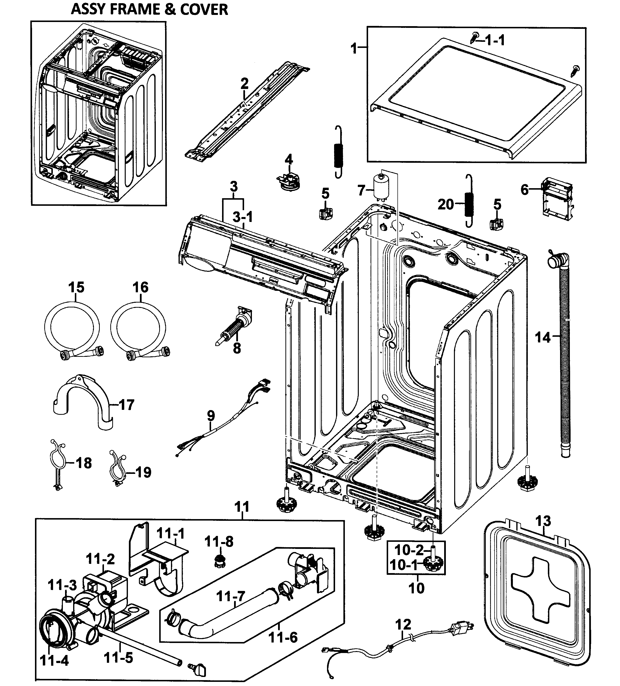 Samsung WF328AAW/XAA-02 frame/cover diagram