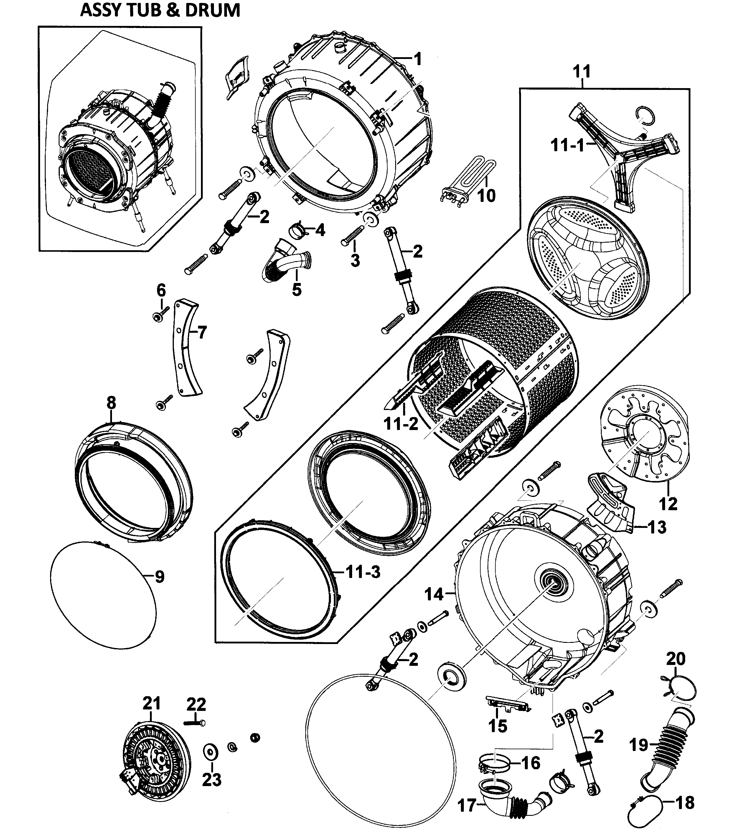 Samsung WF328AAW/XAA-02 drum assy diagram