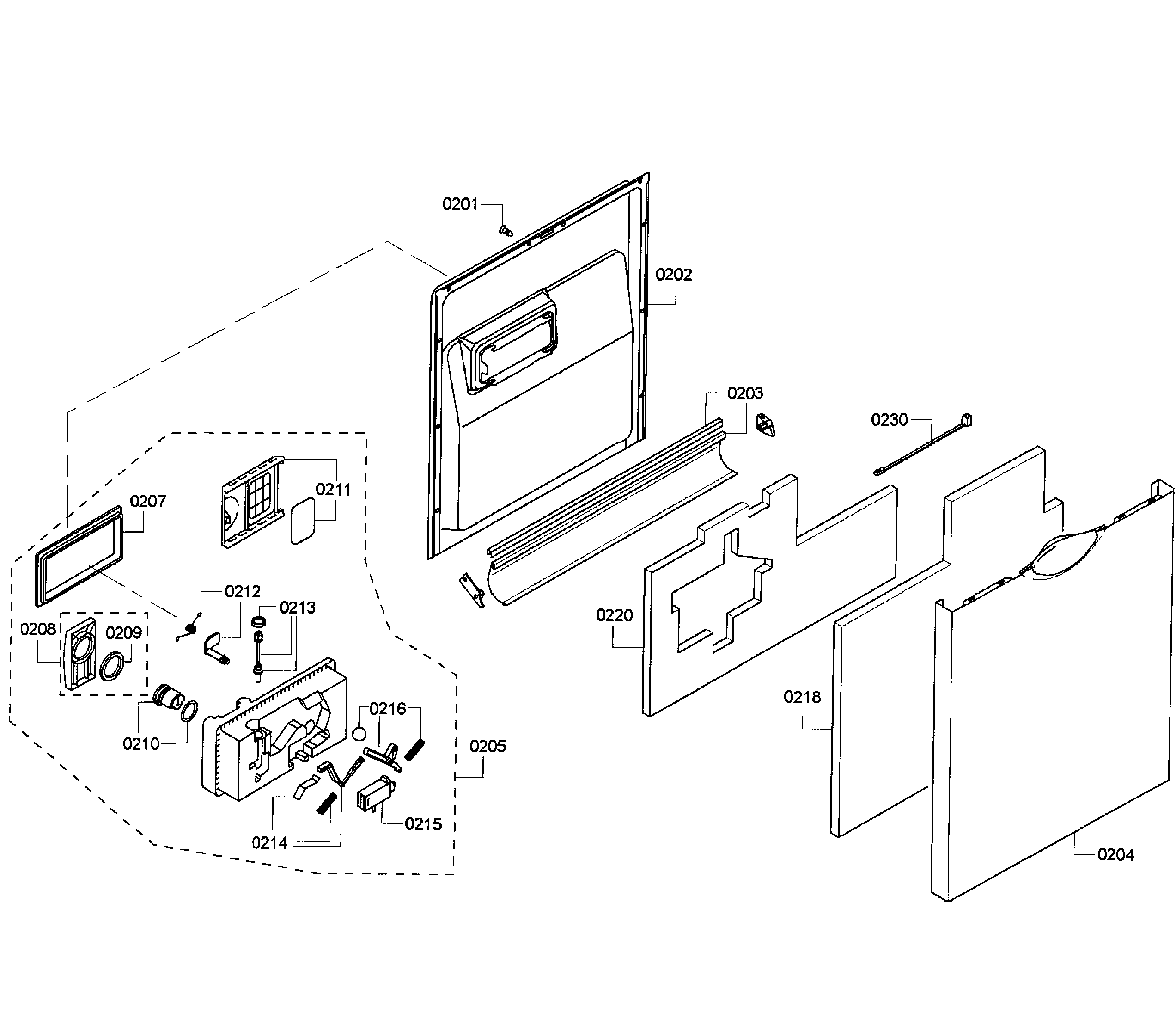 Bosch SHE55M16UC/64 door assy diagram