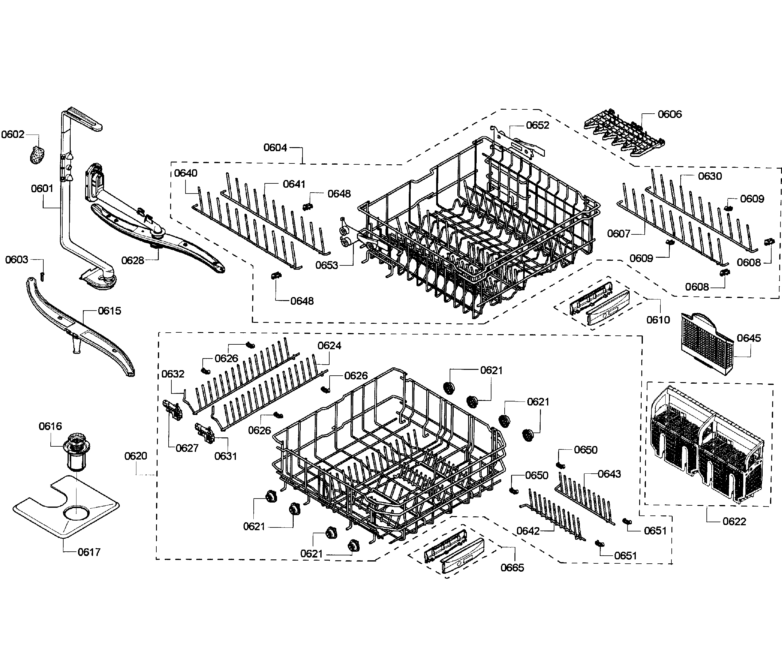 Bosch SHE55M16UC/64 baskets diagram