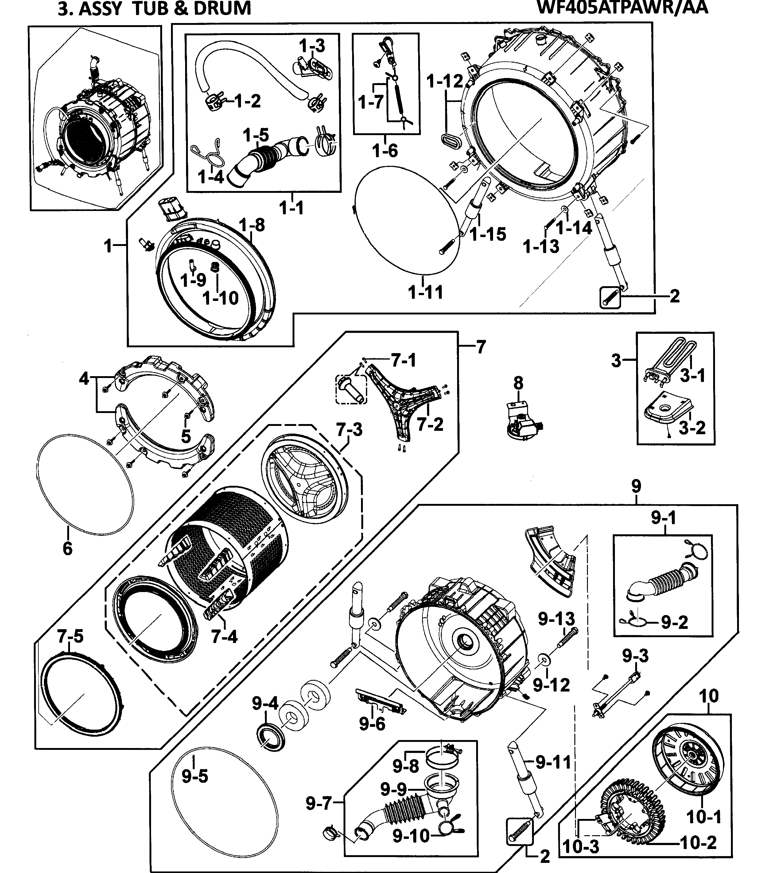 Samsung WF405ATPAWR/AA-00 tub assy diagram