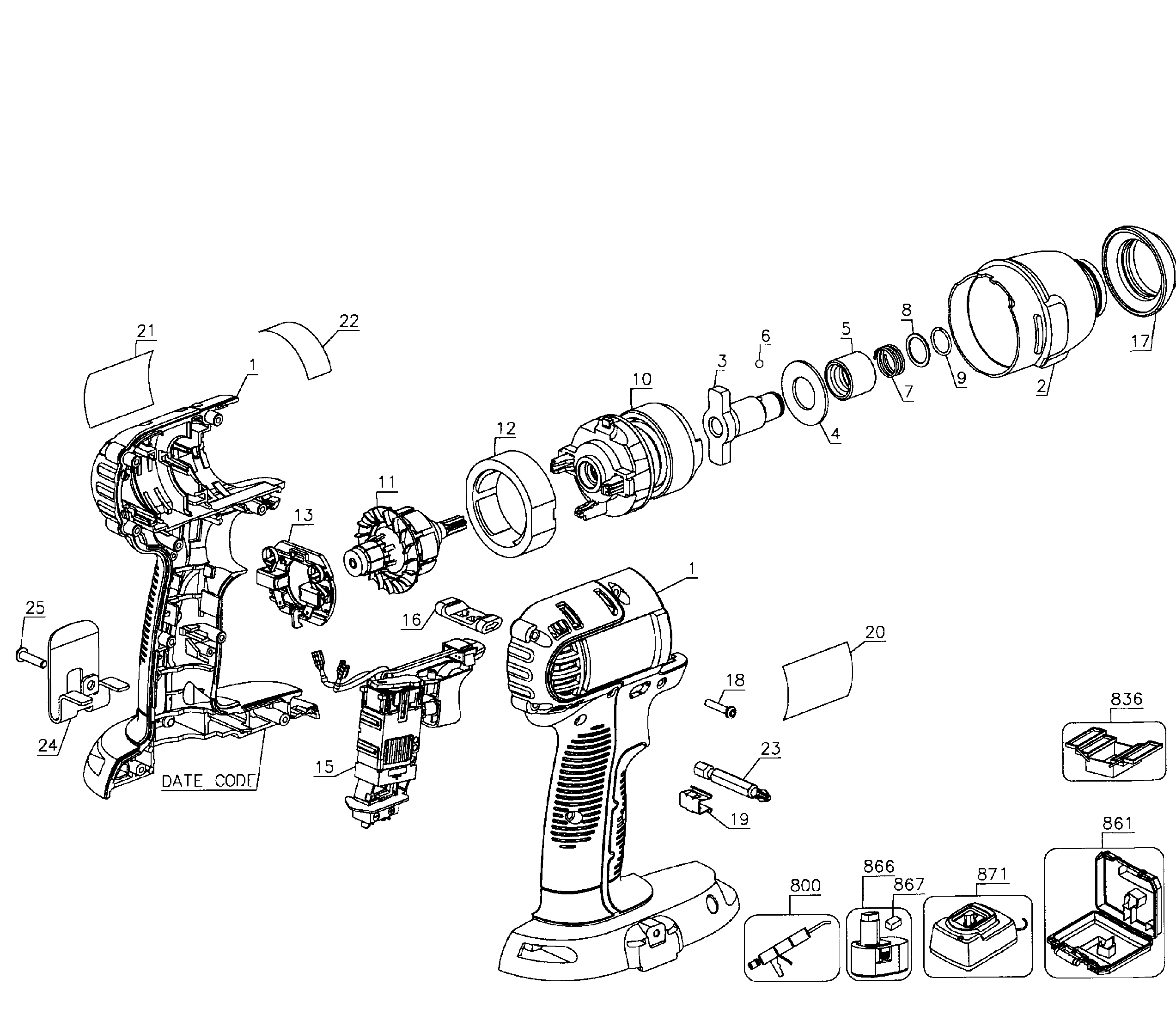 DeWalt DC825B TYPE 3 drill cordless diagram