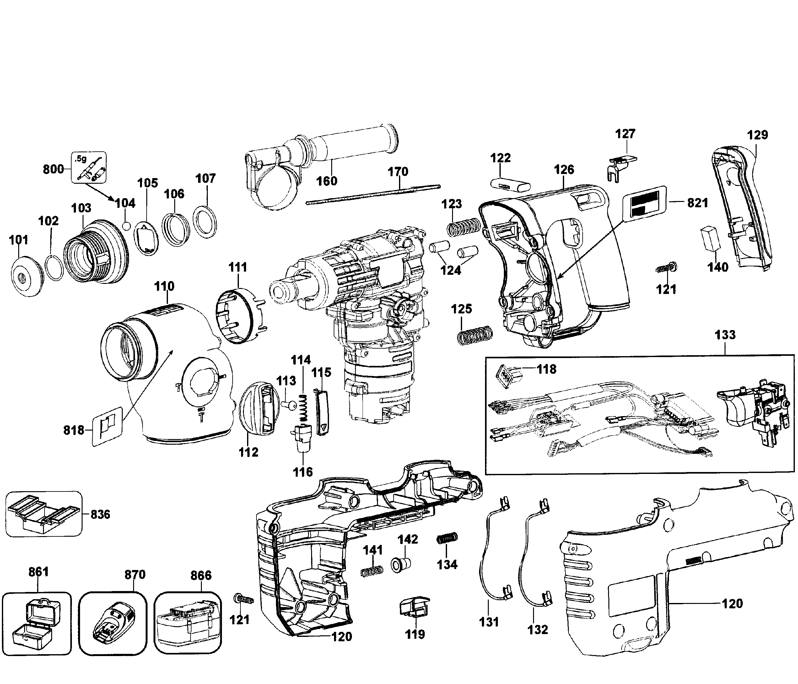DeWalt DC233KL TYPE2 drill hammer diagram