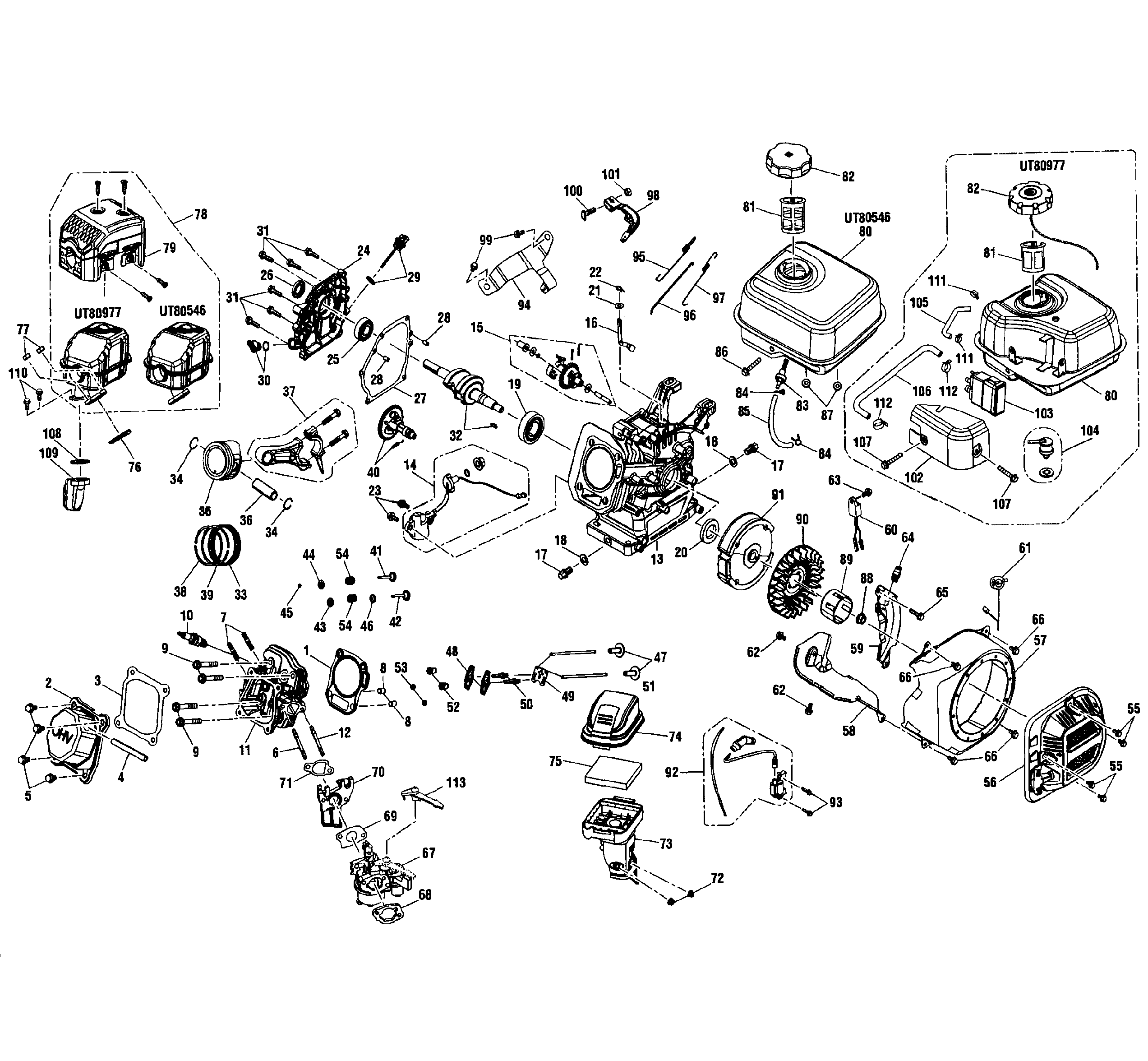 Homelite UT80977 engine assy diagram