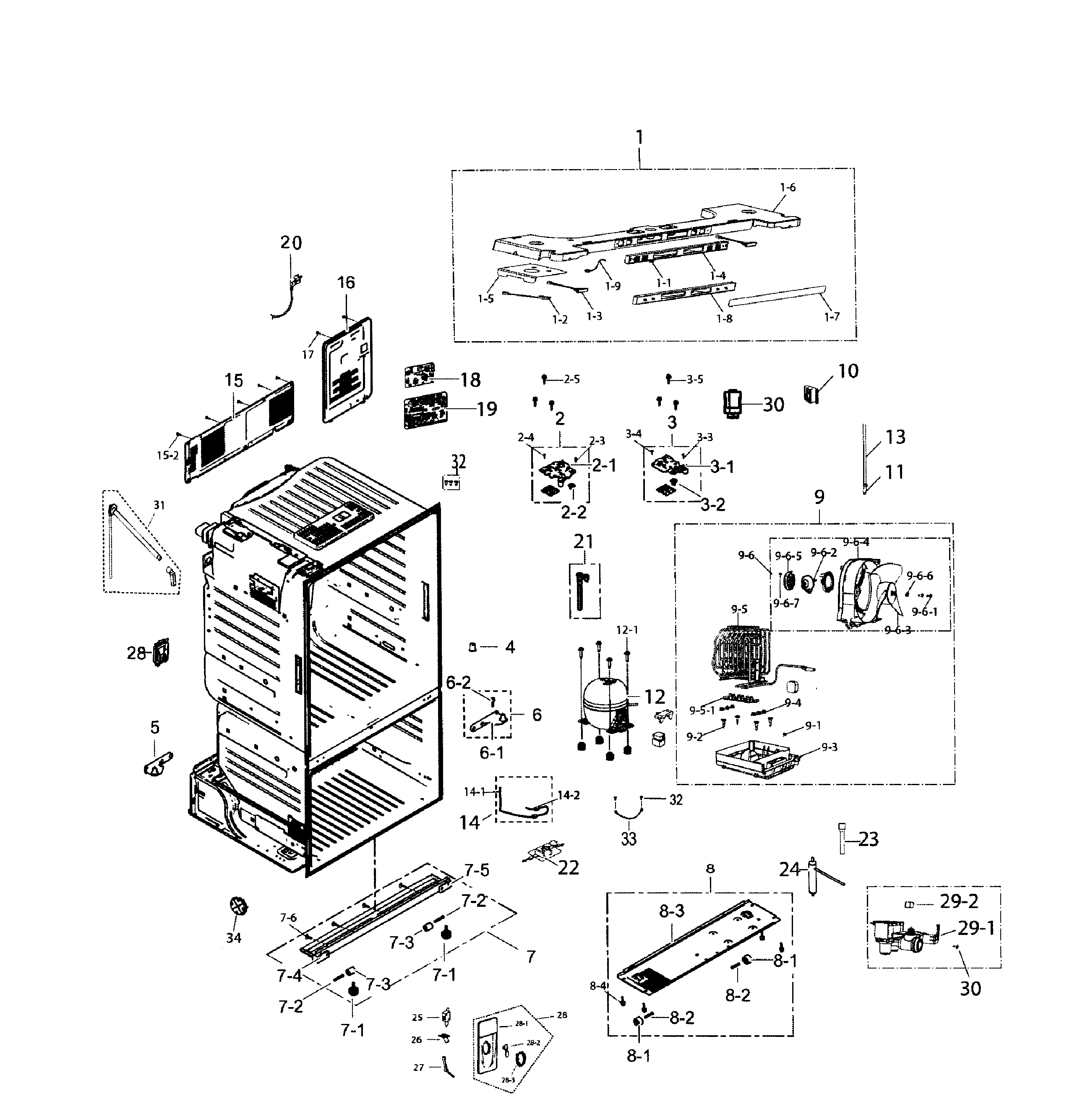 Samsung RF221NCTABC/AA-01 cabinet assy diagram