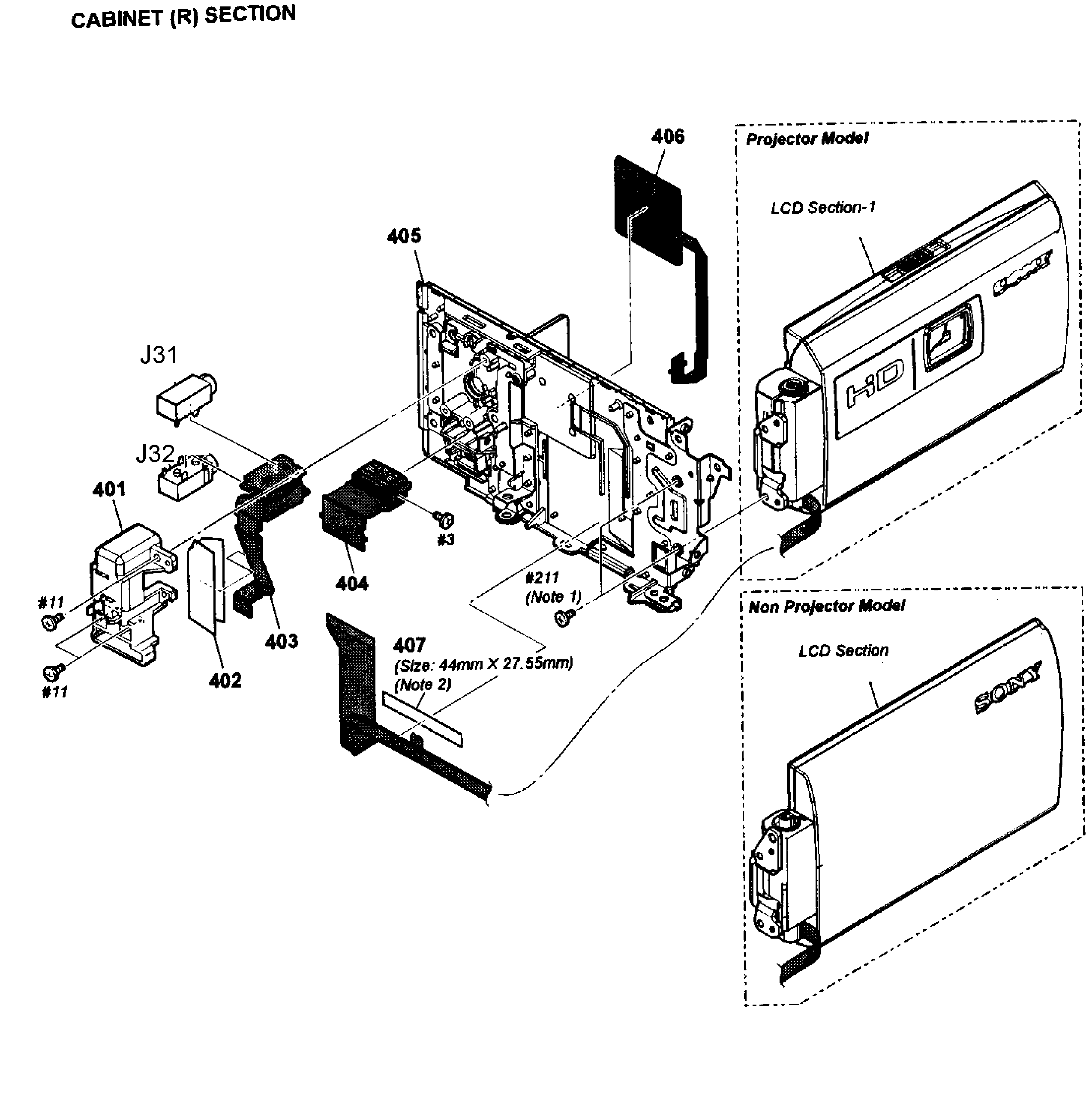 Sony HDR-CX580V rear assy diagram