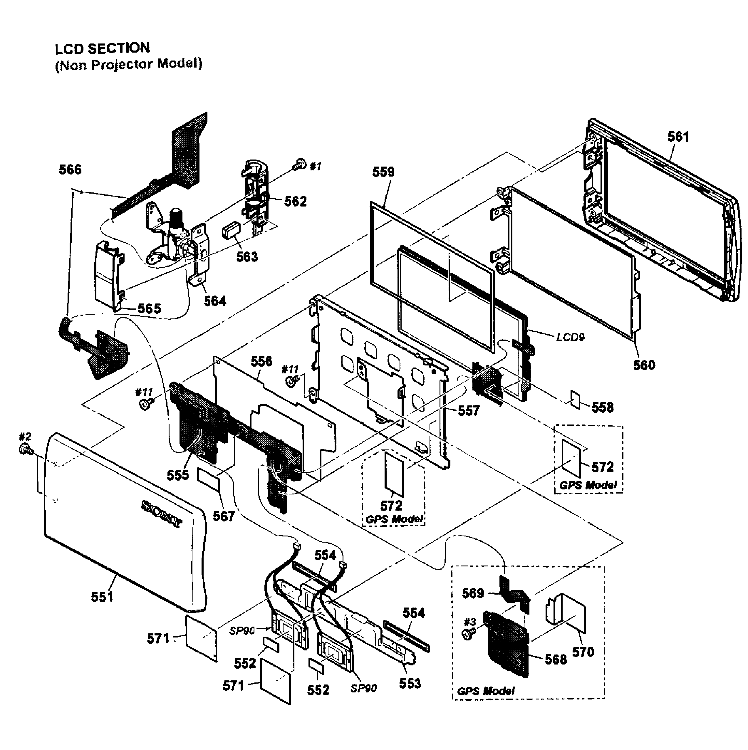 Sony HDR-CX580V lcd assy diagram