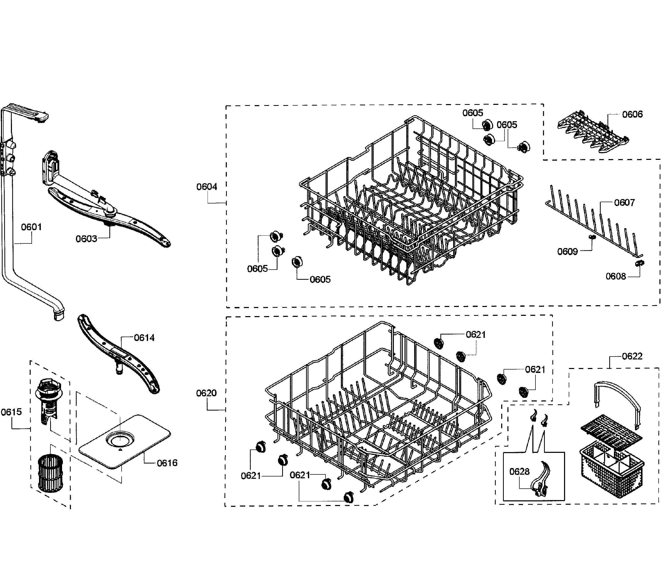 Kenmore Elite 63013913012 baskets diagram