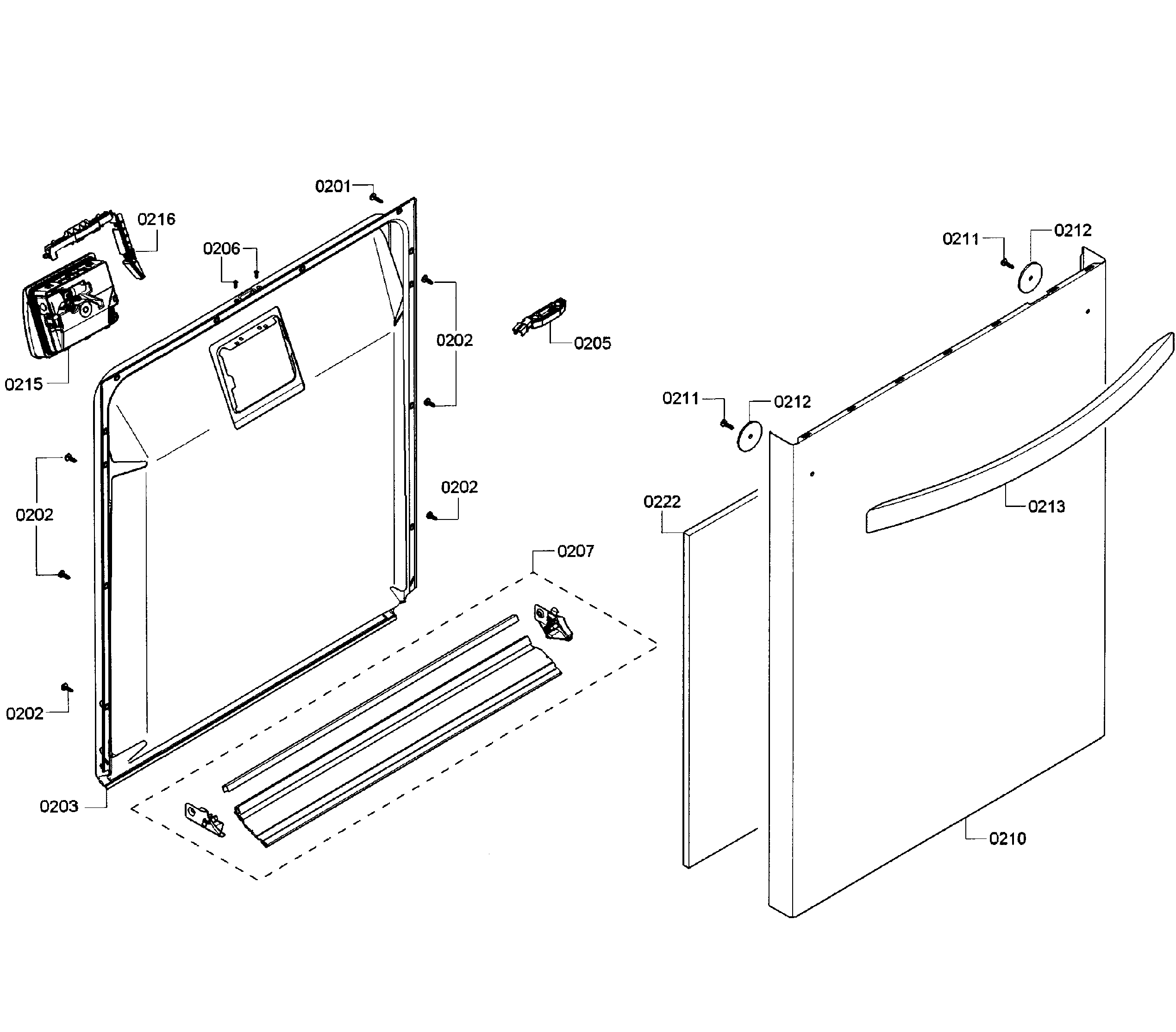 Kenmore Elite 63013919014 door assy diagram
