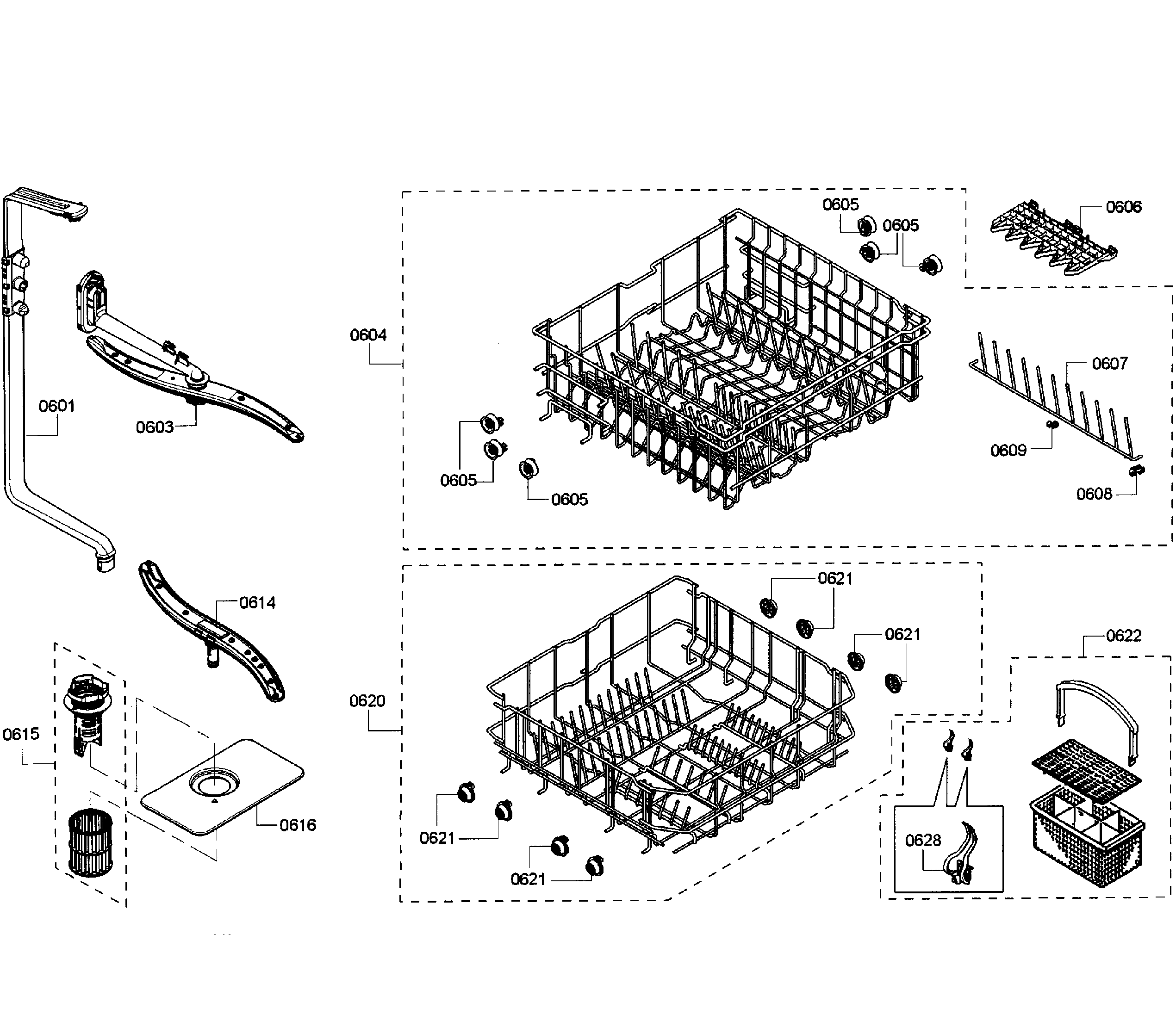 Kenmore Elite 63013919014 basket diagram