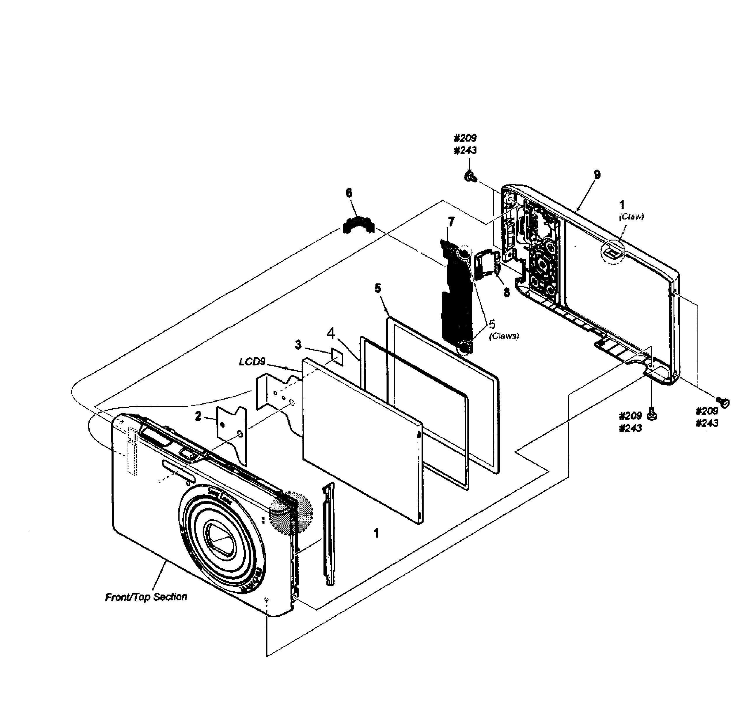 Sony DSC-W610 rear assy diagram