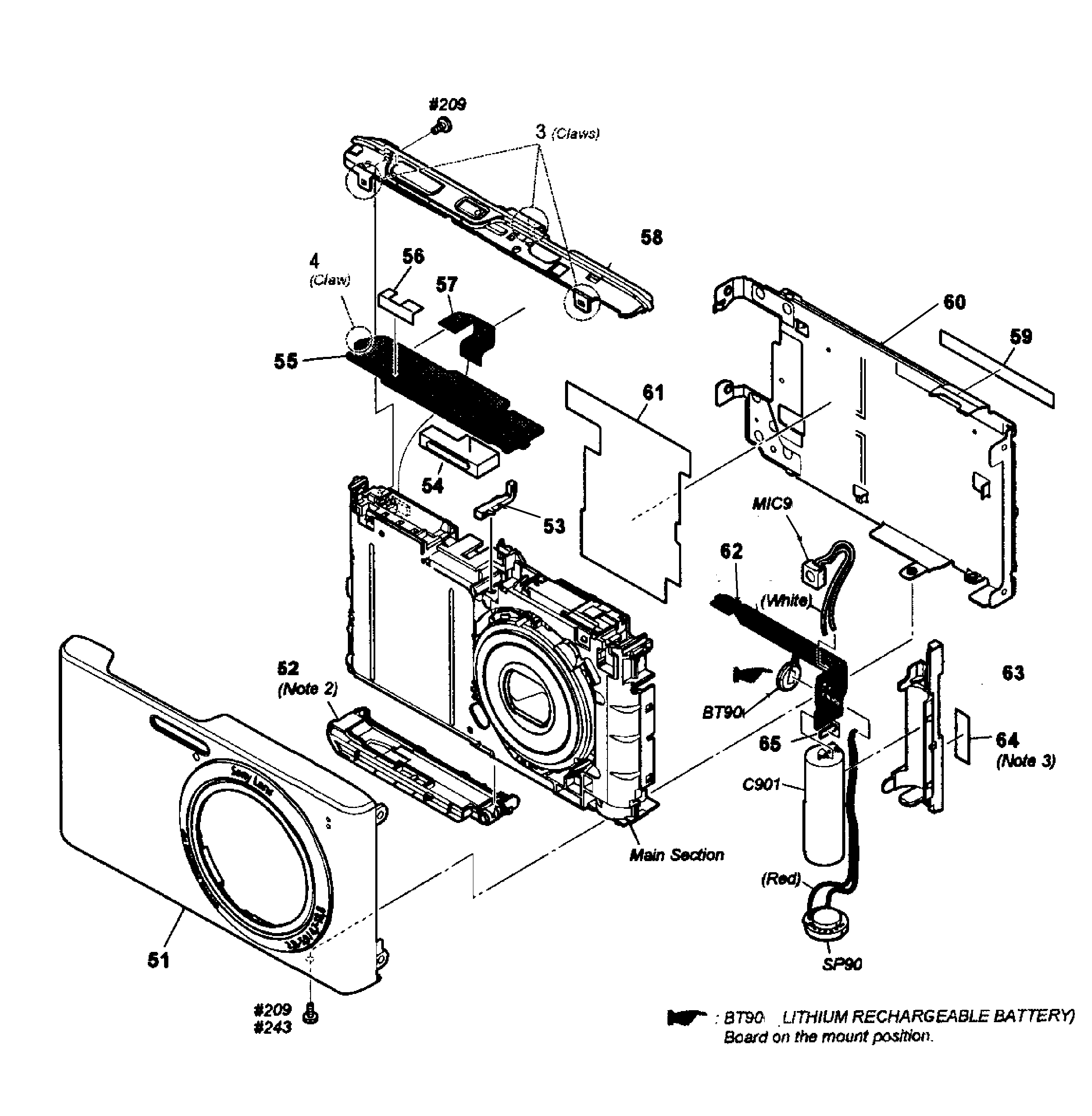 Sony DSC-W610 front/top assy diagram