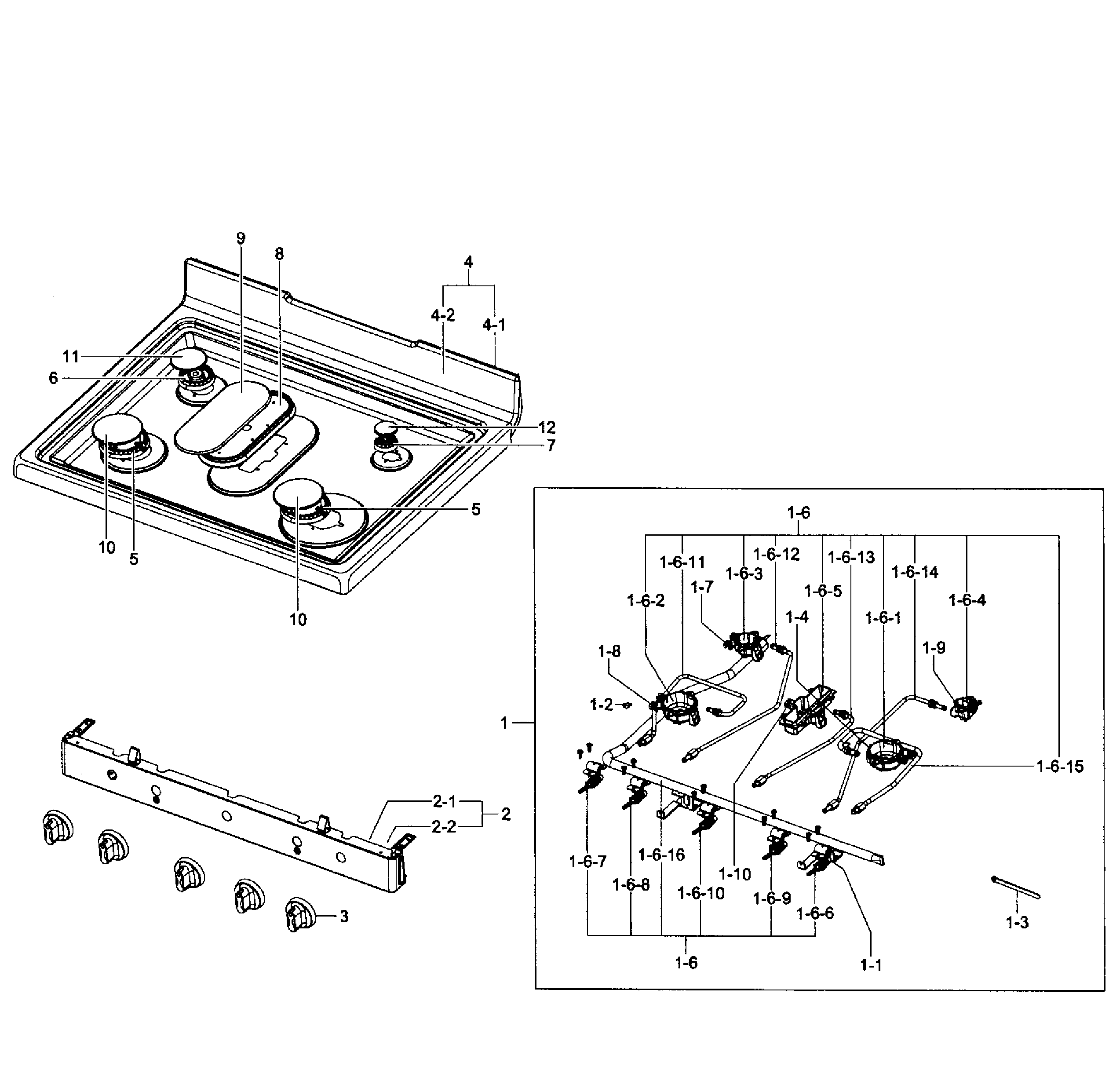 Samsung NX583G0VBSR/AA-01 cooktop assy diagram