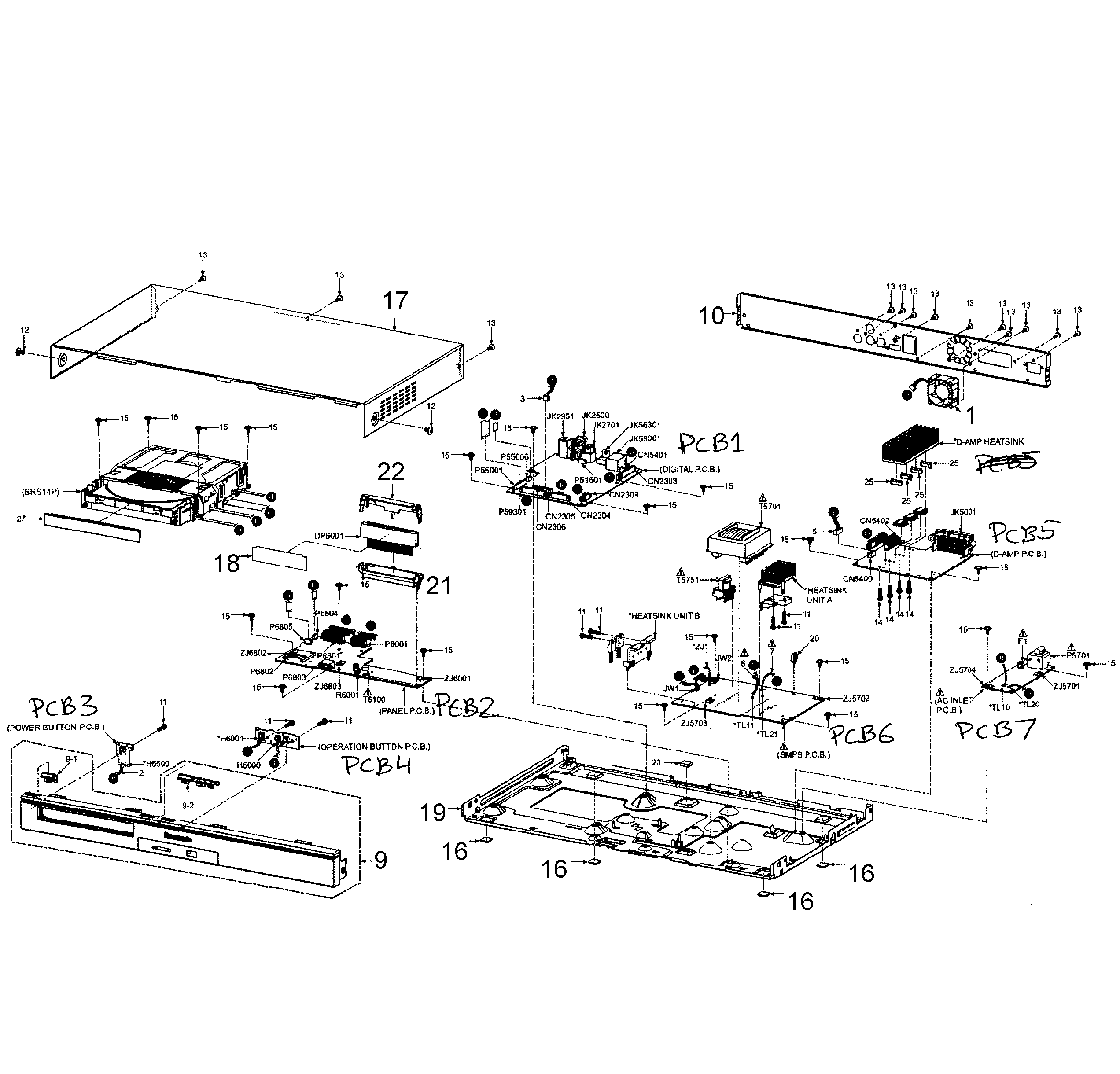Panasonic SC-BTT195P cabinet parts diagram