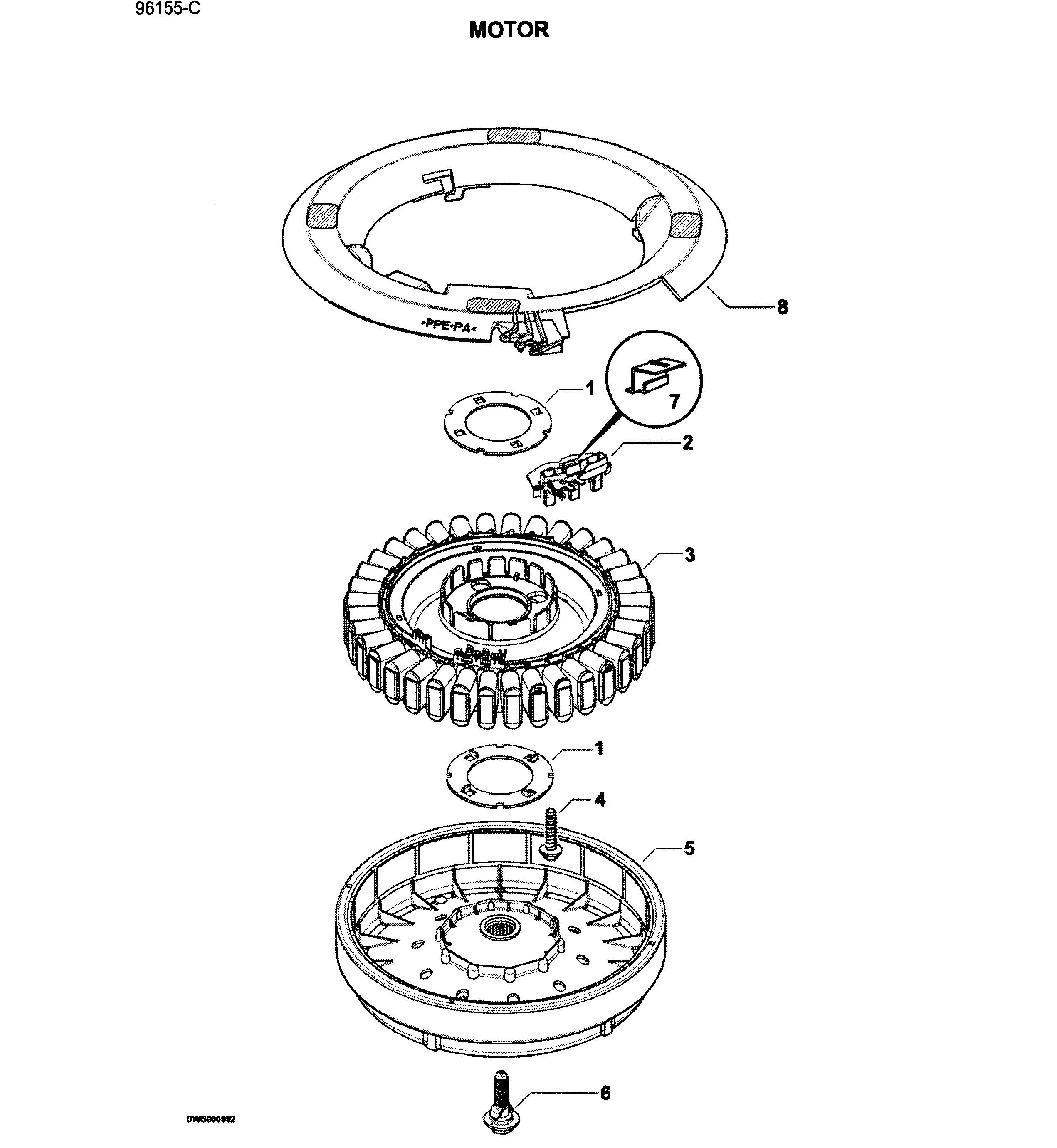 Fisher & Paykel GWL15-96155C motor assy diagram