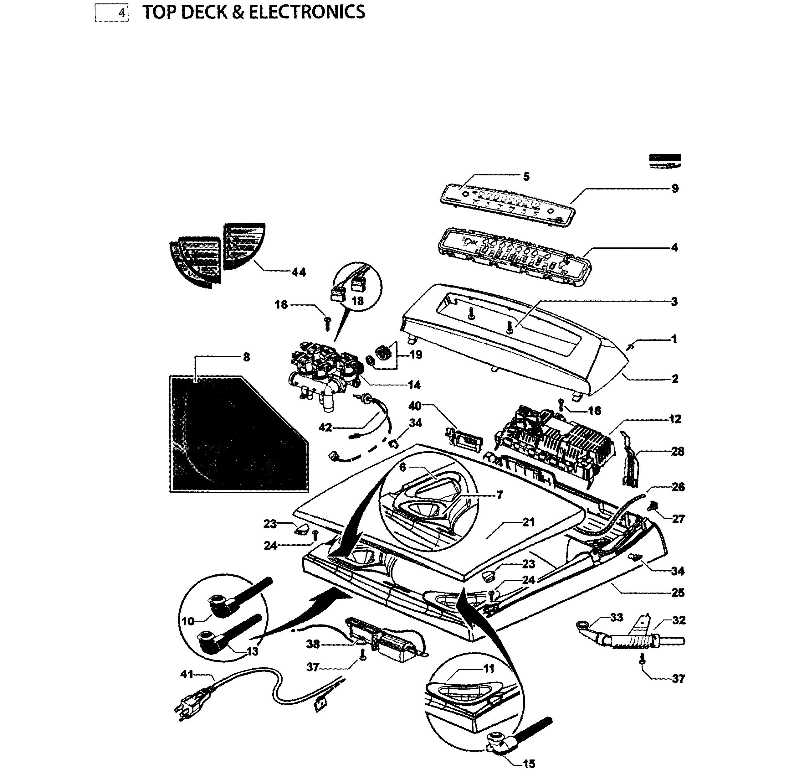 Fisher & Paykel WL42T26DW1-96198A top deck assy diagram