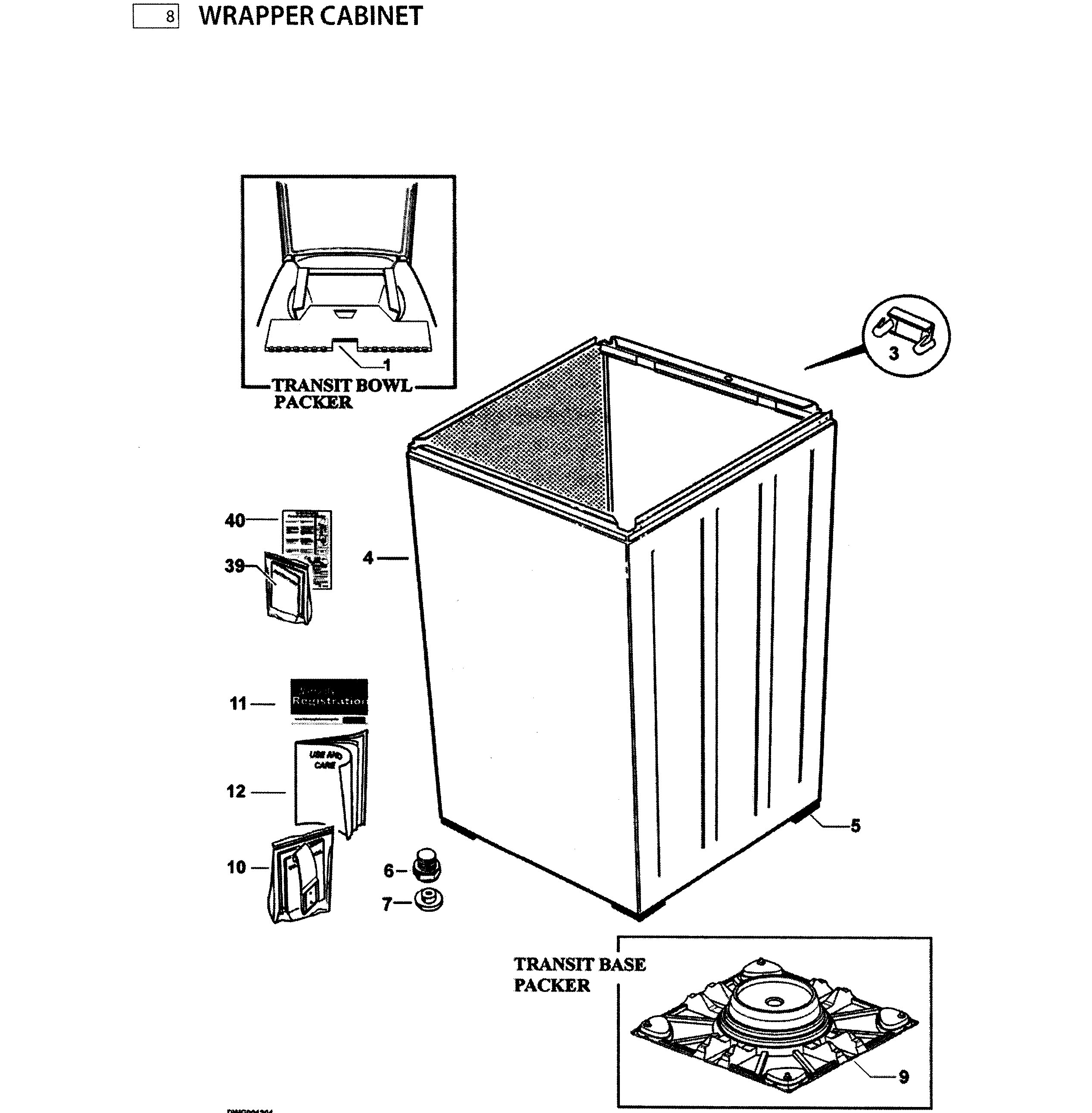Fisher & Paykel WL42T26DW1-96198A cabinet assy diagram
