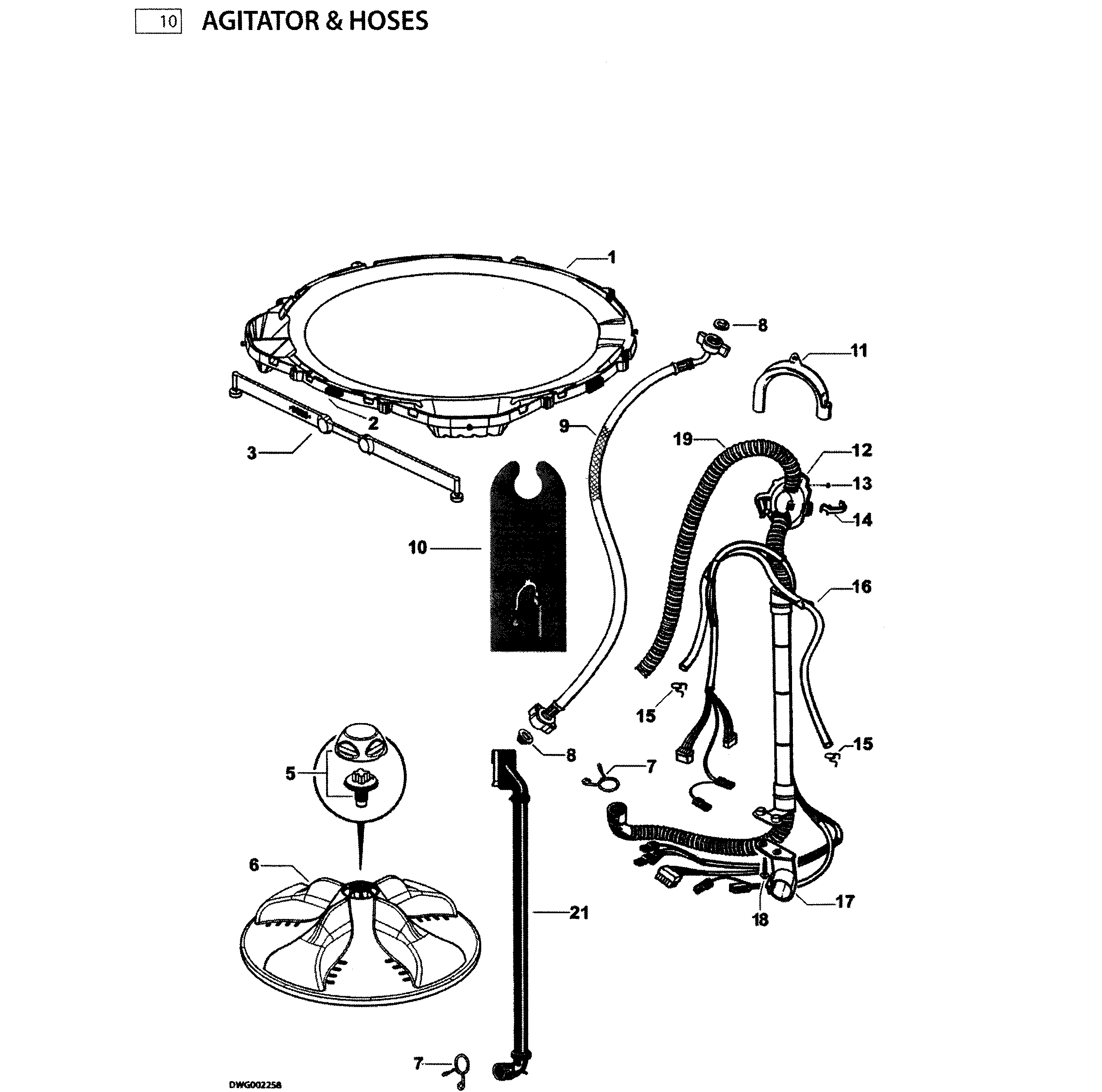Fisher & Paykel WL42T26DW1-96198A agitator asy diagram