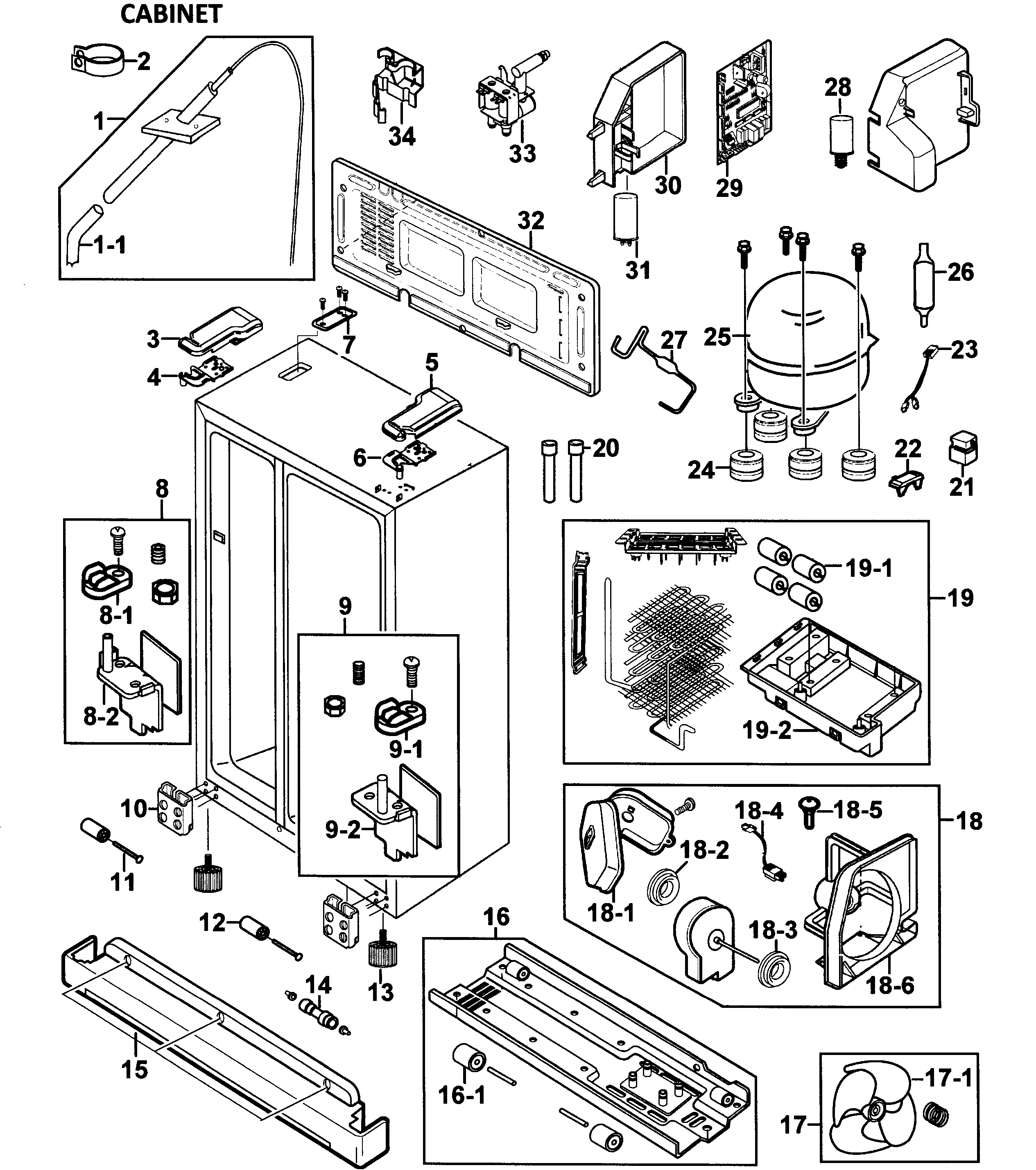 Samsung RS265LBWP/XAA-00 cabinet diagram