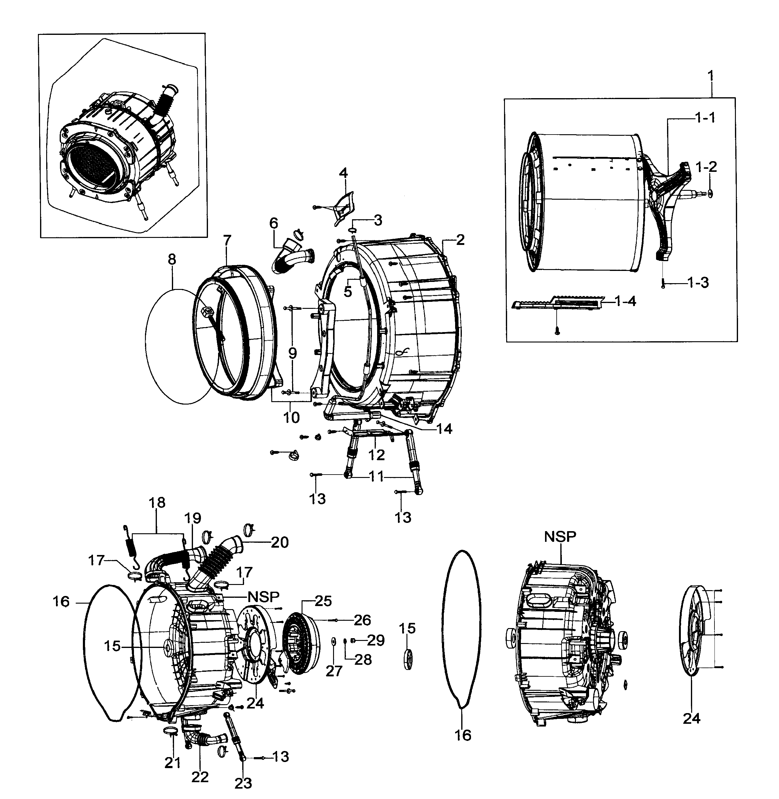 Samsung WF316LAS/XAA-00 drum assy diagram