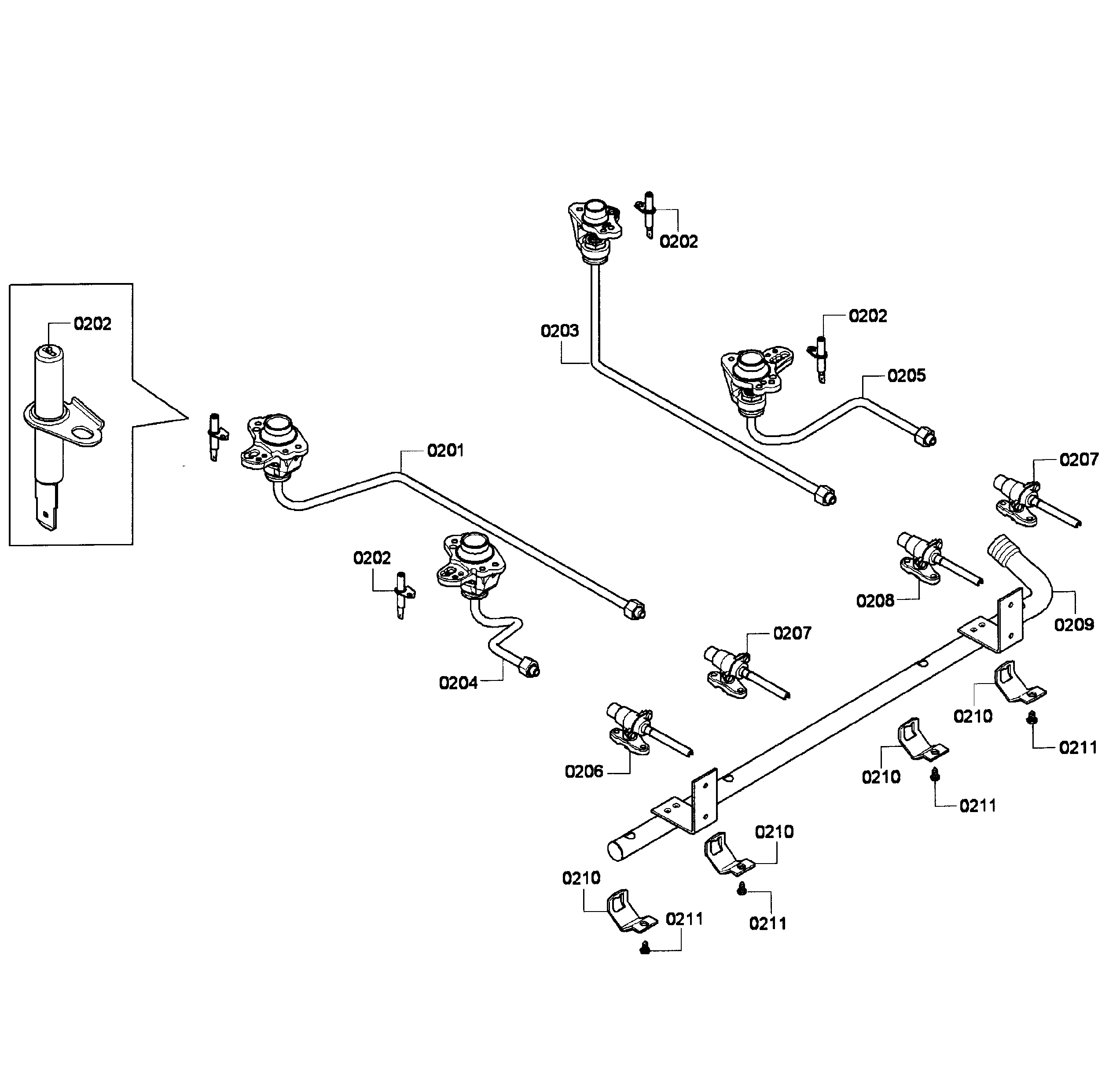 Bosch HGS7052UC/06 burners assy diagram