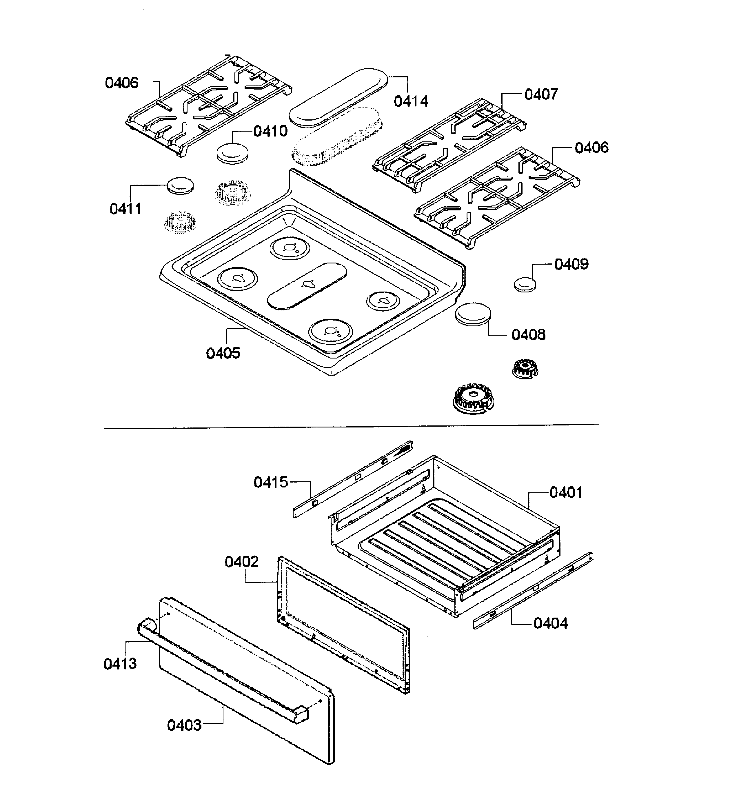 Bosch HGS5053UC/09 top assy/drawer diagram