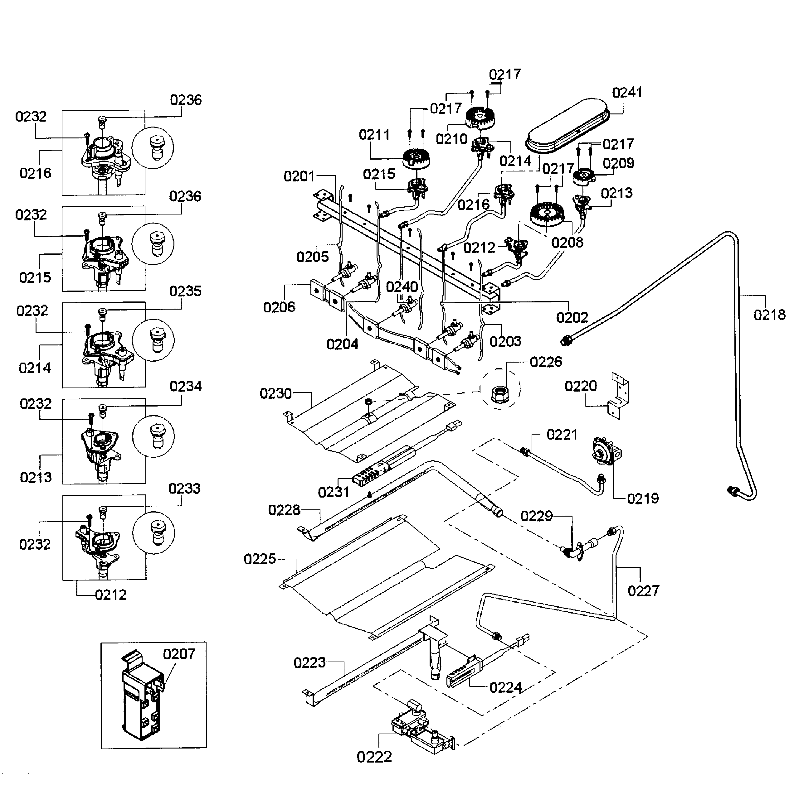 Bosch HGS5053UC/10 burners assy diagram
