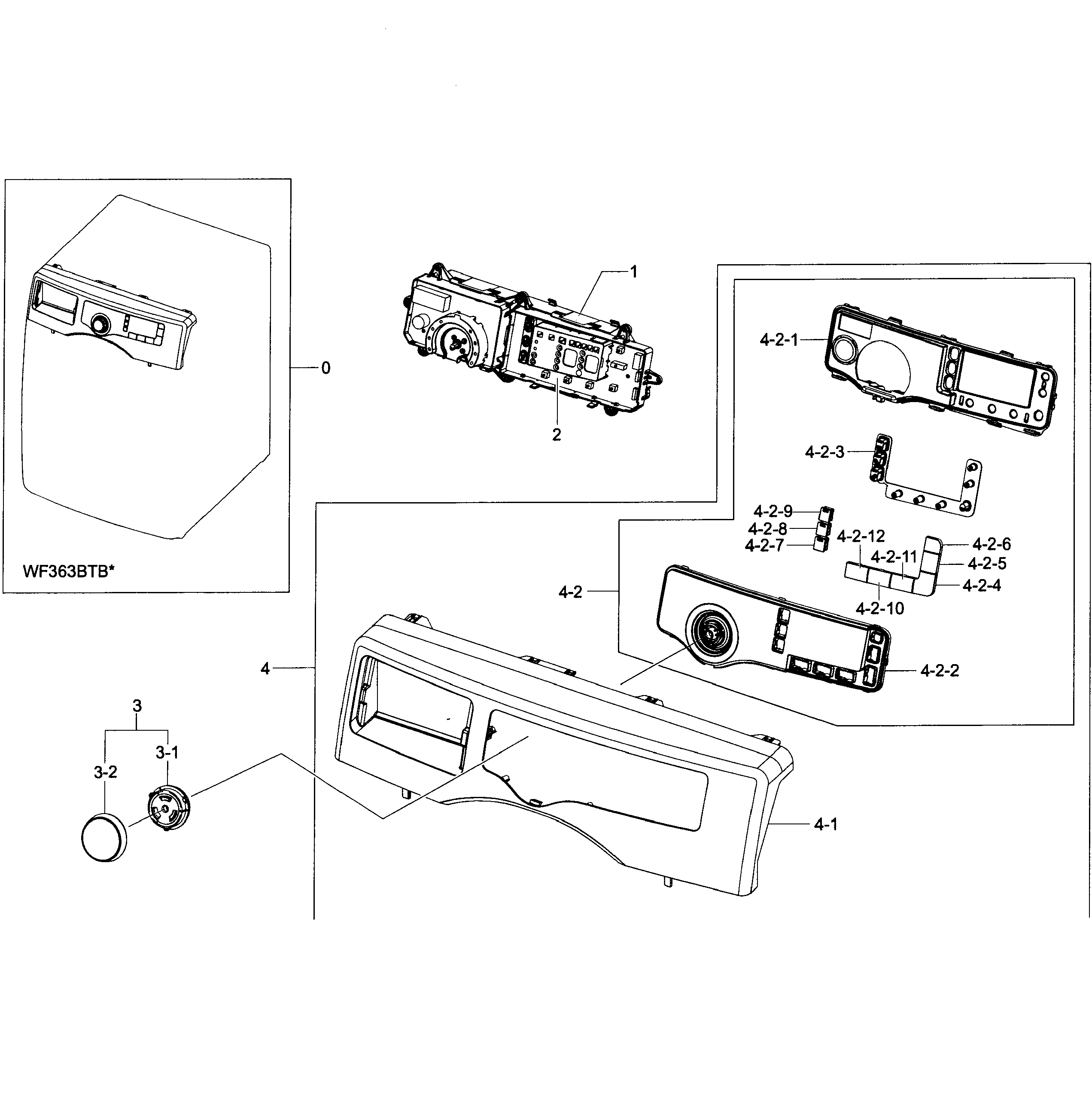 Samsung WF363BTBEUF/A2-01 control panel diagram