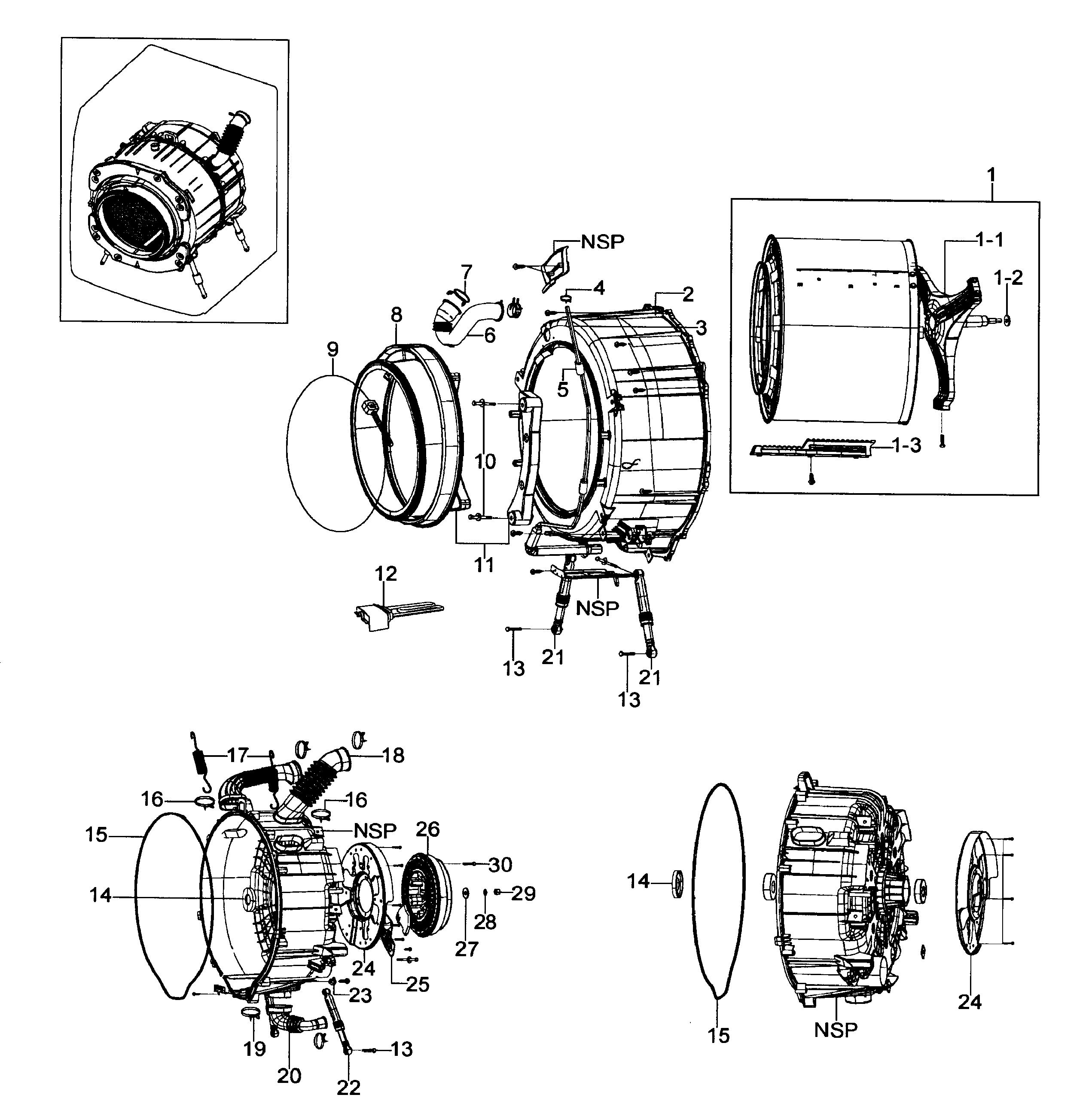 Samsung WF317AAW/XAA-00 drum assy diagram