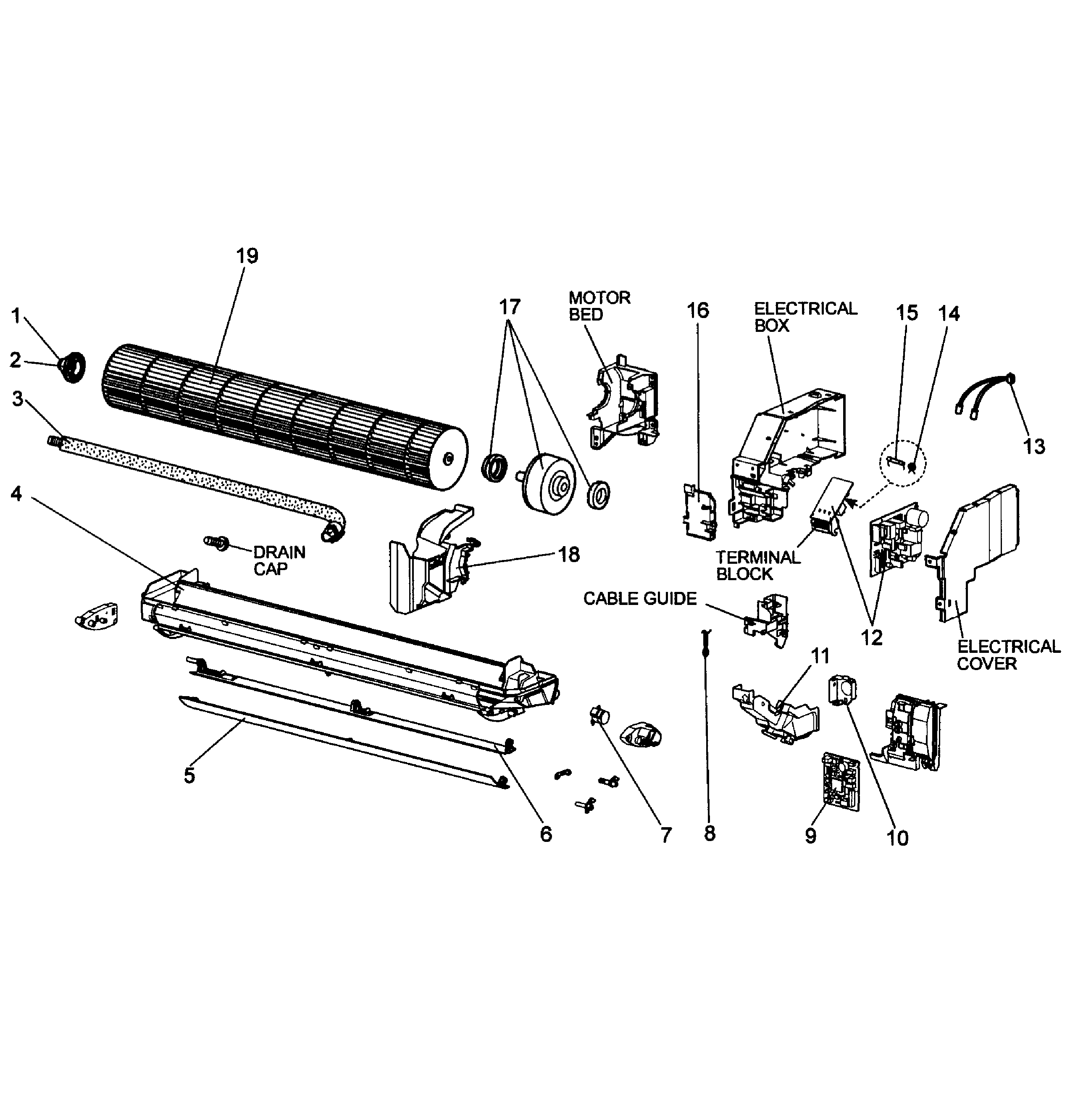 Mitsubishi MSZ-GE09NA fan assy diagram