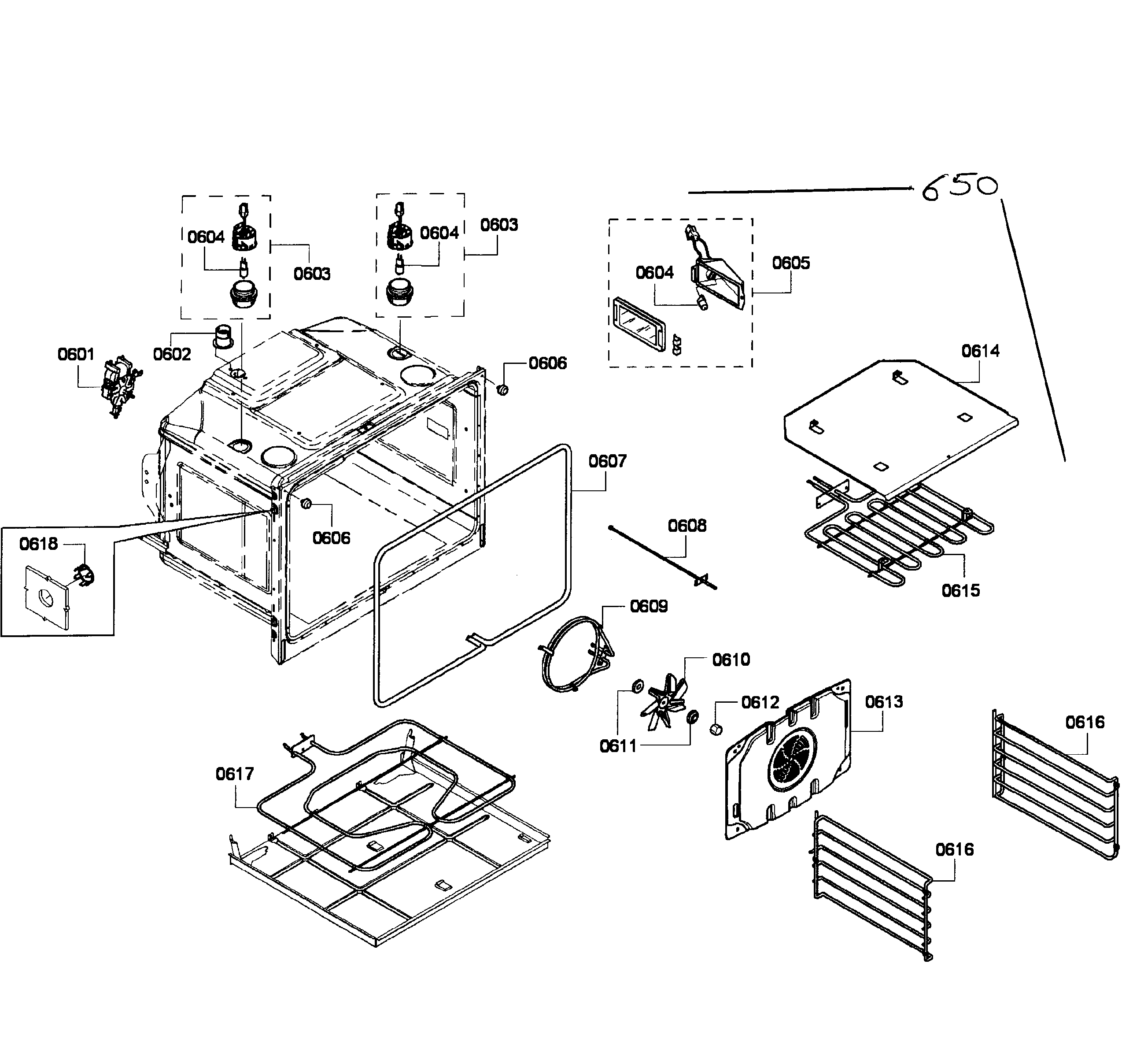 Bosch HBL8650UC/05 lower oven assy diagram