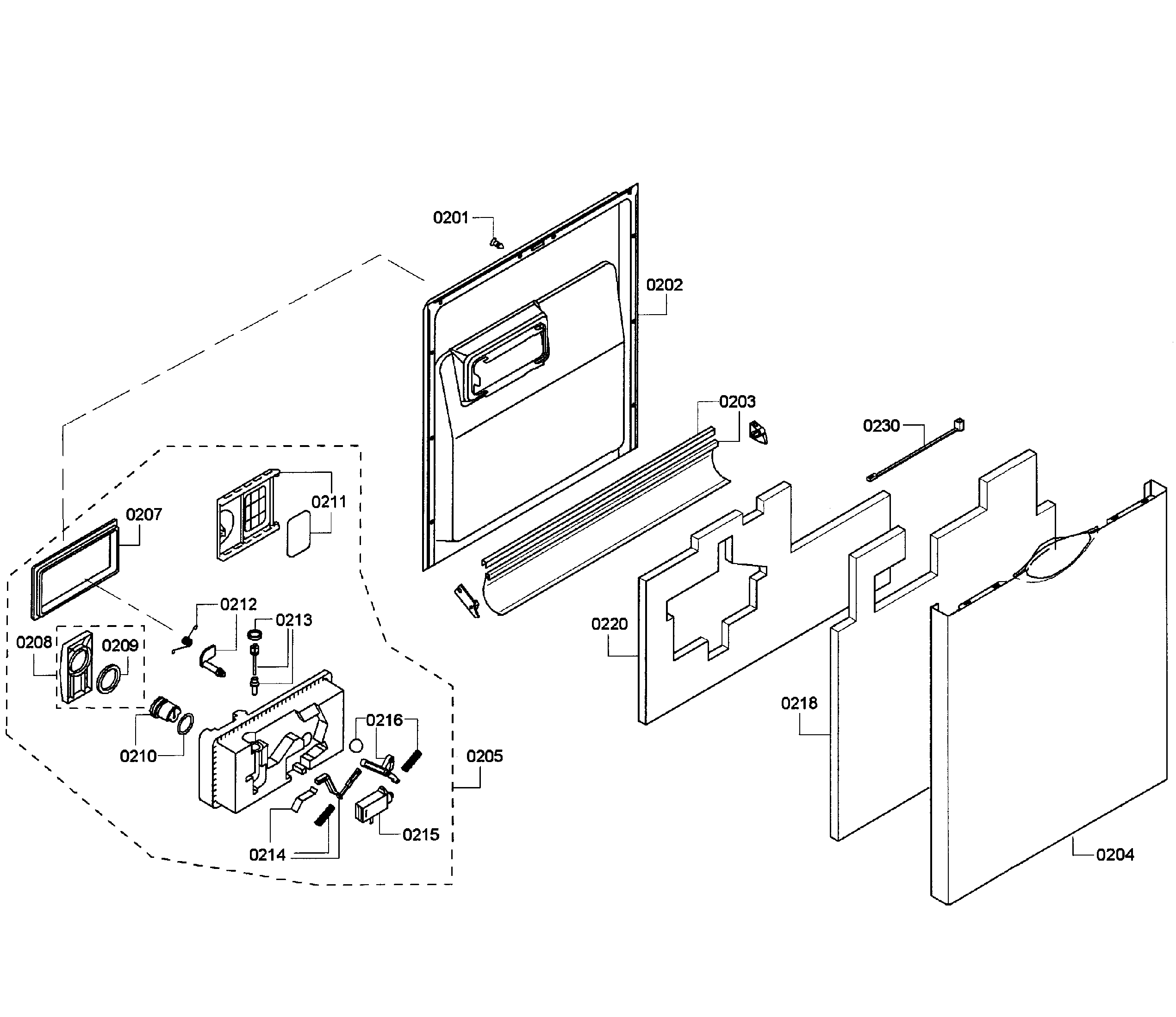 Bosch SHE43P12UC/61 door assy diagram