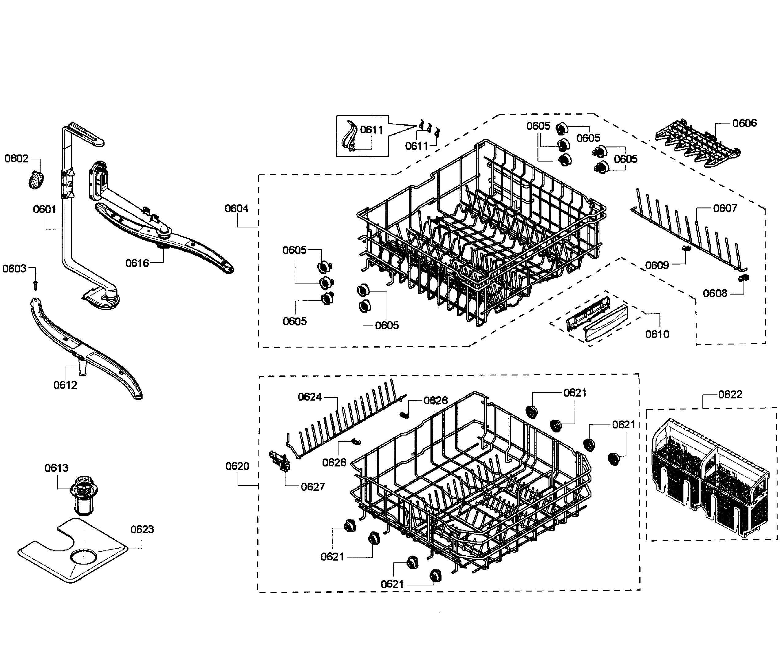 Bosch SHE43P12UC/61 baskets diagram